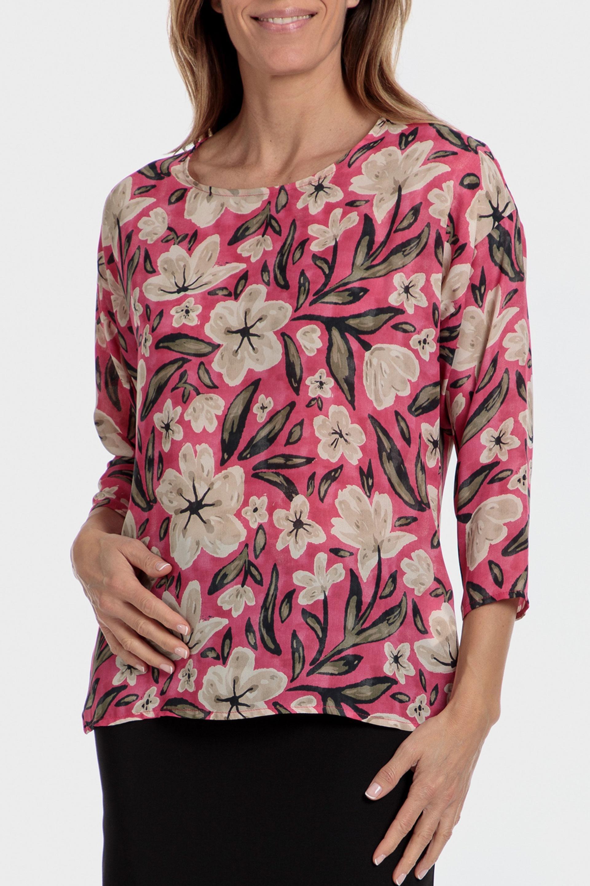 Pink Floral Print Blouse, , large image number 1