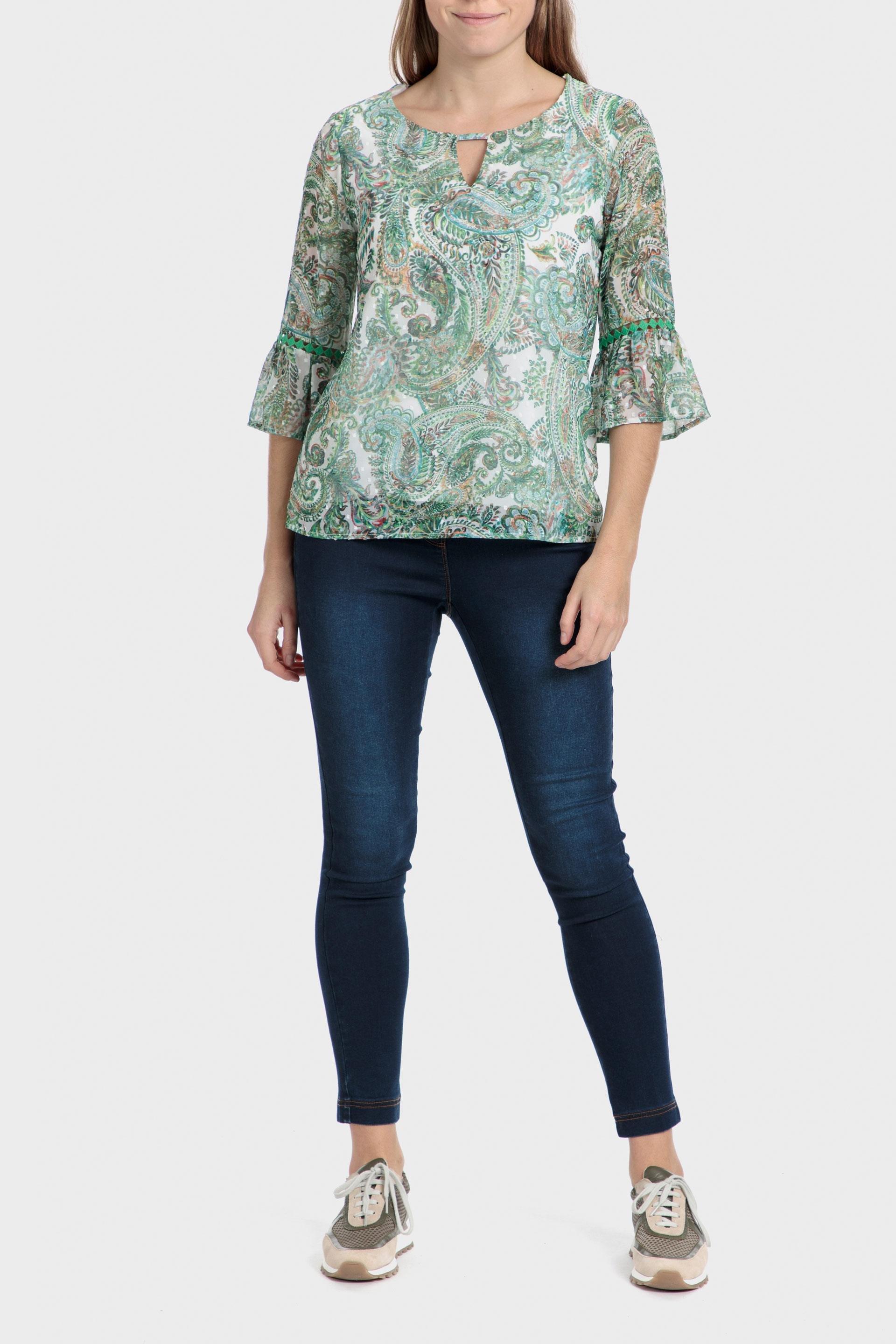 Green Printed Plumetti Blouse, , large image number 0