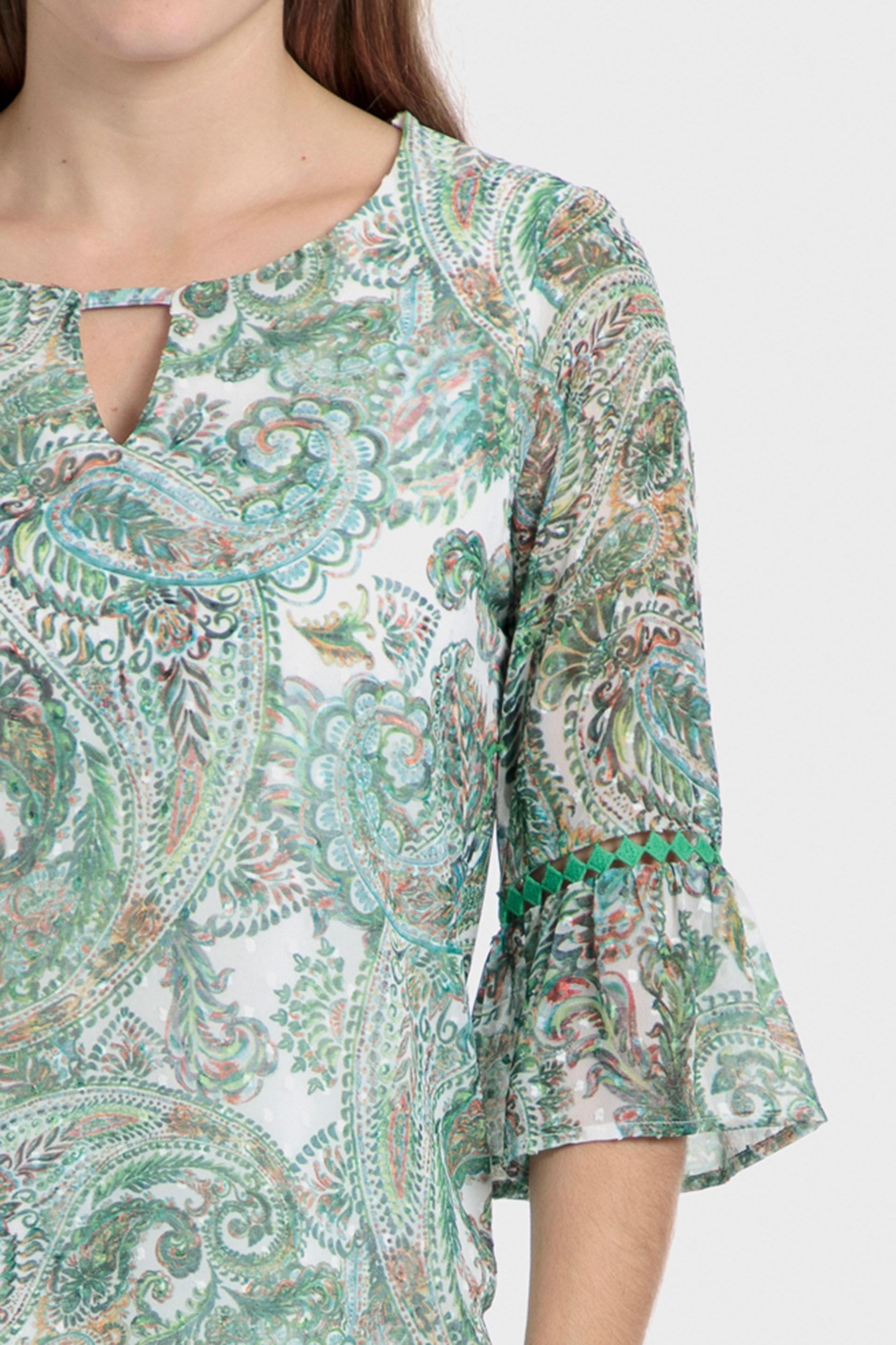 Green Printed Plumetti Blouse, , large image number 2