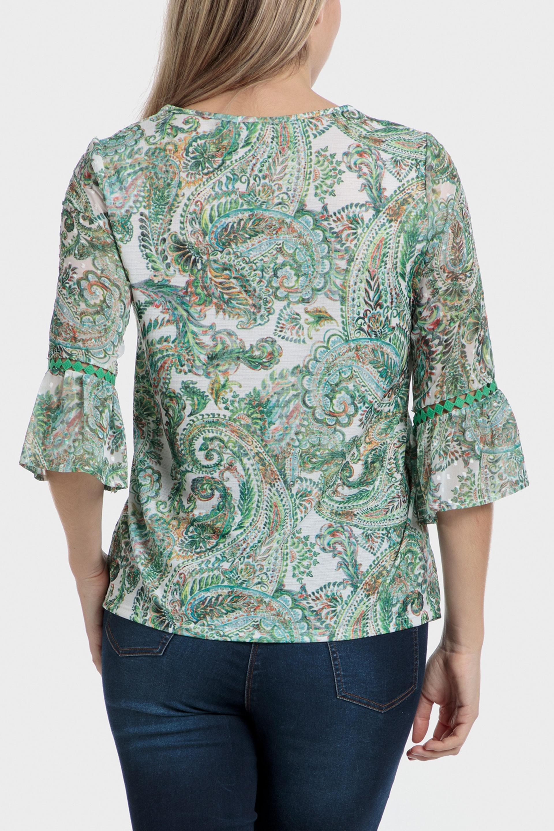Green Printed Plumetti Blouse, , large image number 3