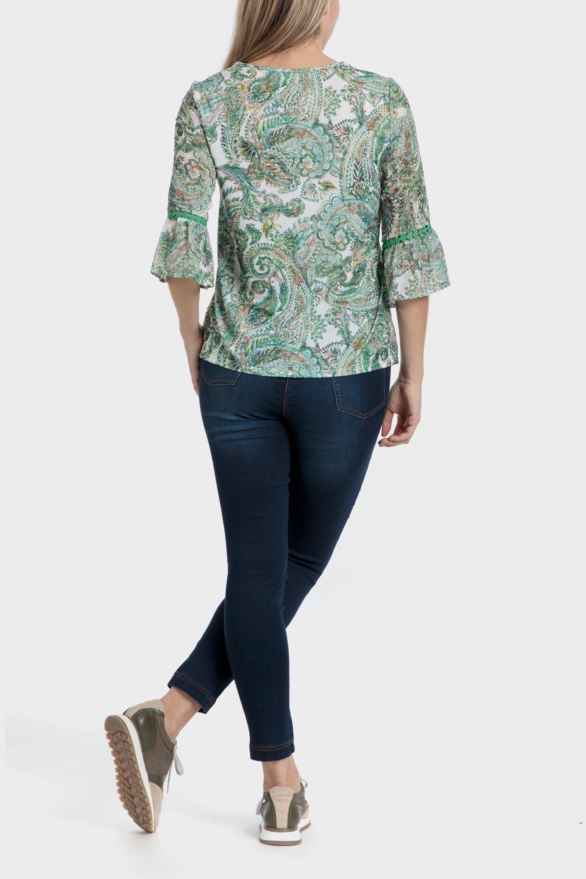 Green Printed Plumetti Blouse, , large image number 4