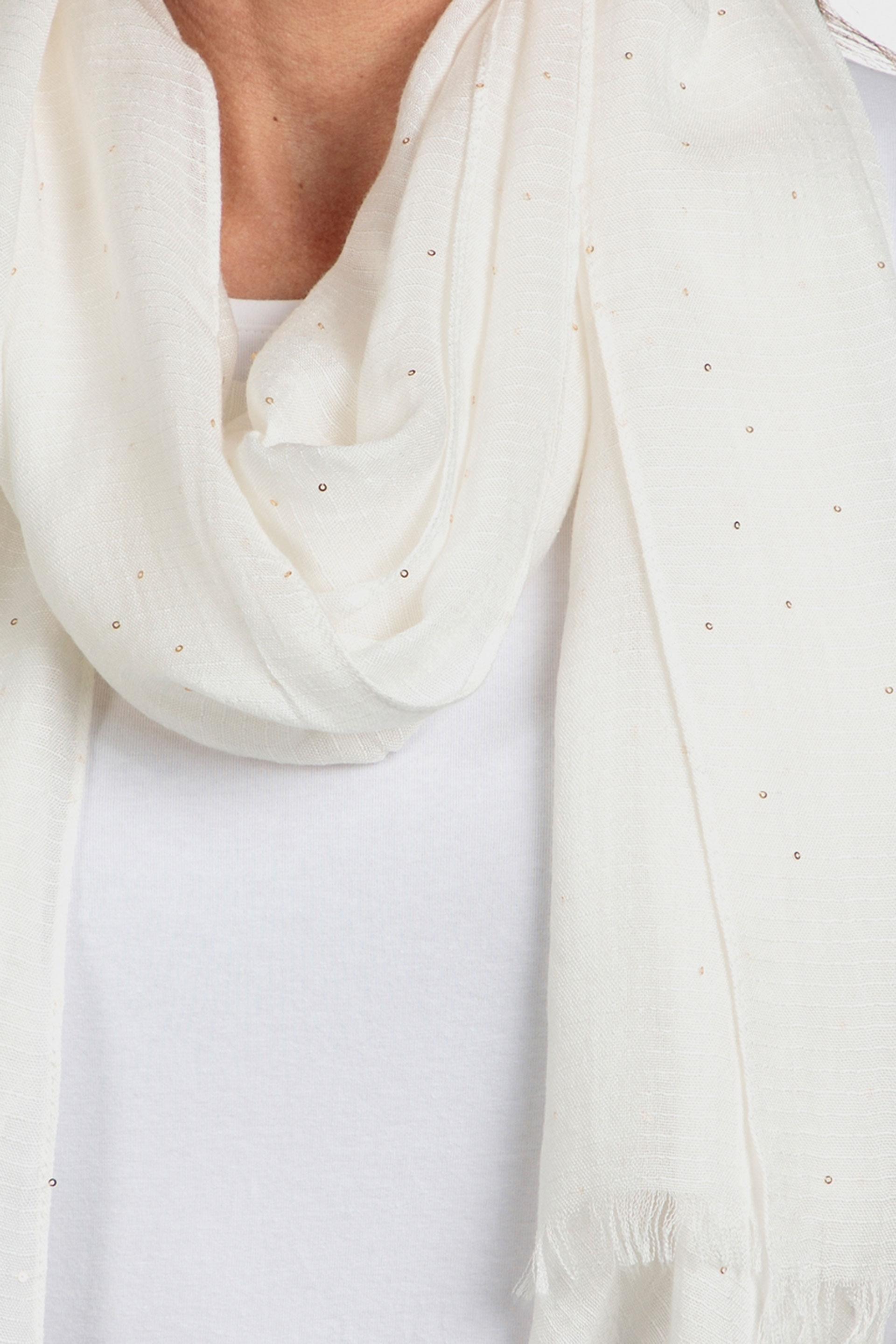 White Pashmina Sequins Scarf, , large image number 1