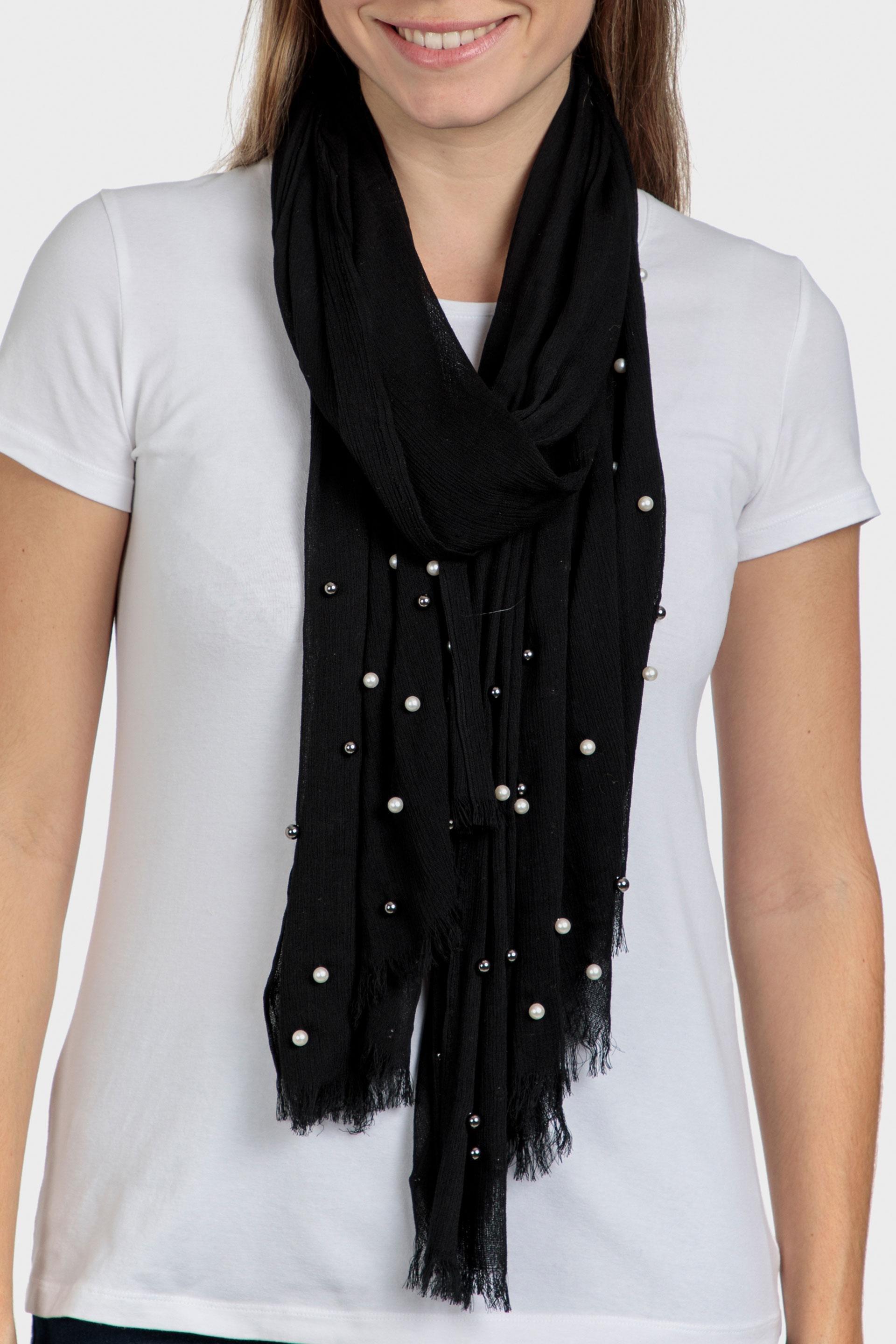 Black Beads Detail Scarf, , large image number 0