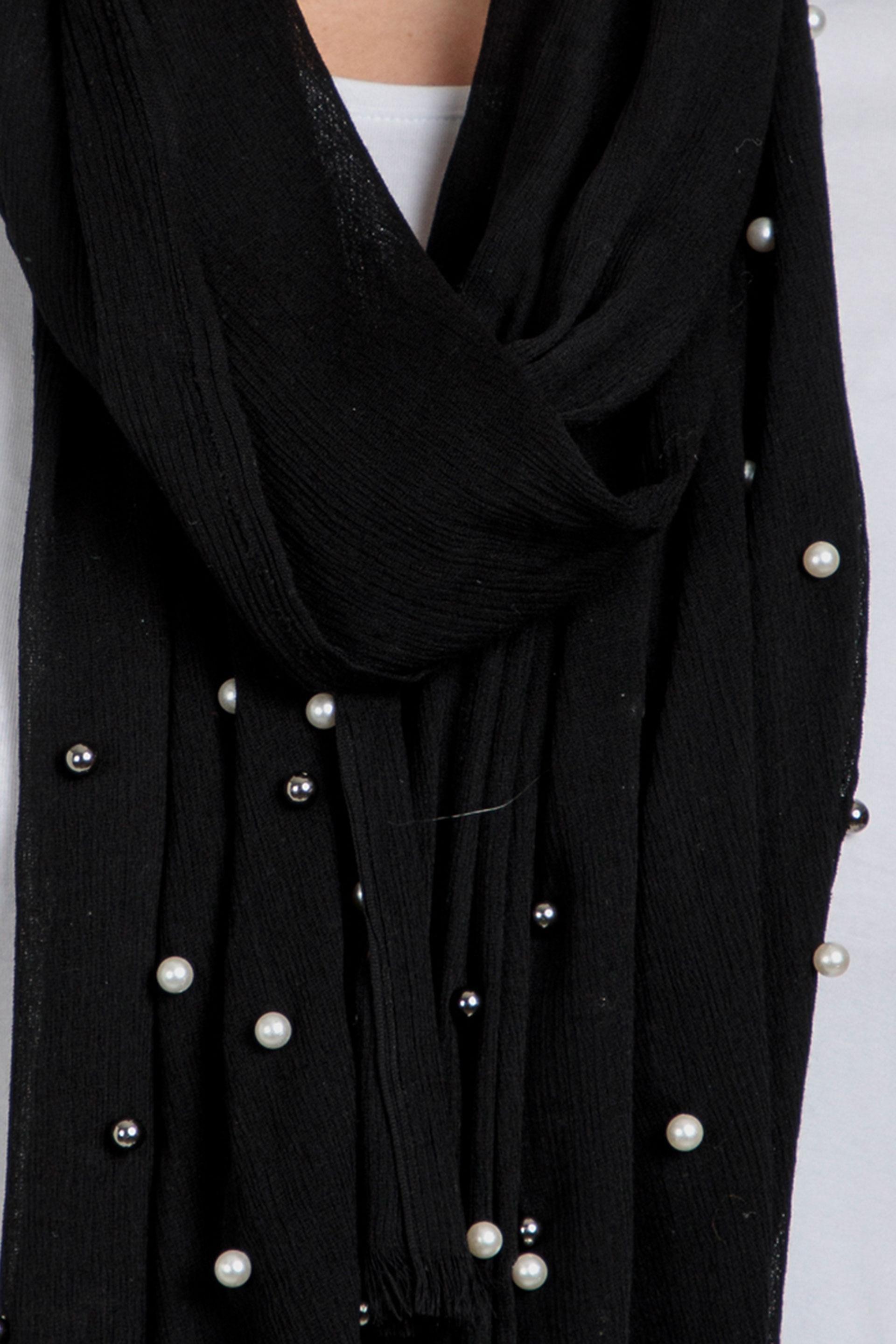 Black Beads Detail Scarf, , large image number 1