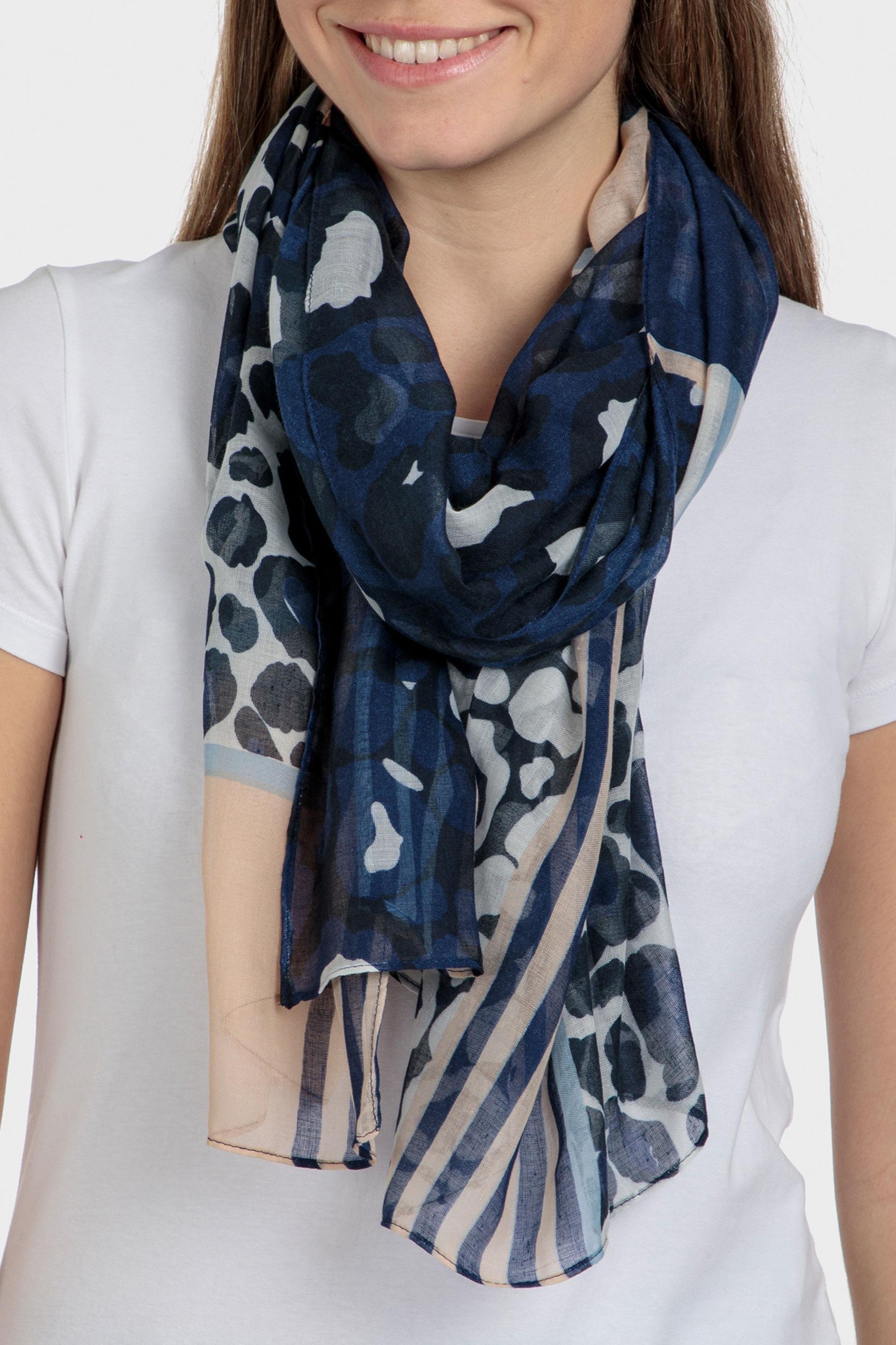 Navy Printed Pashmina Scarf, , large image number 0