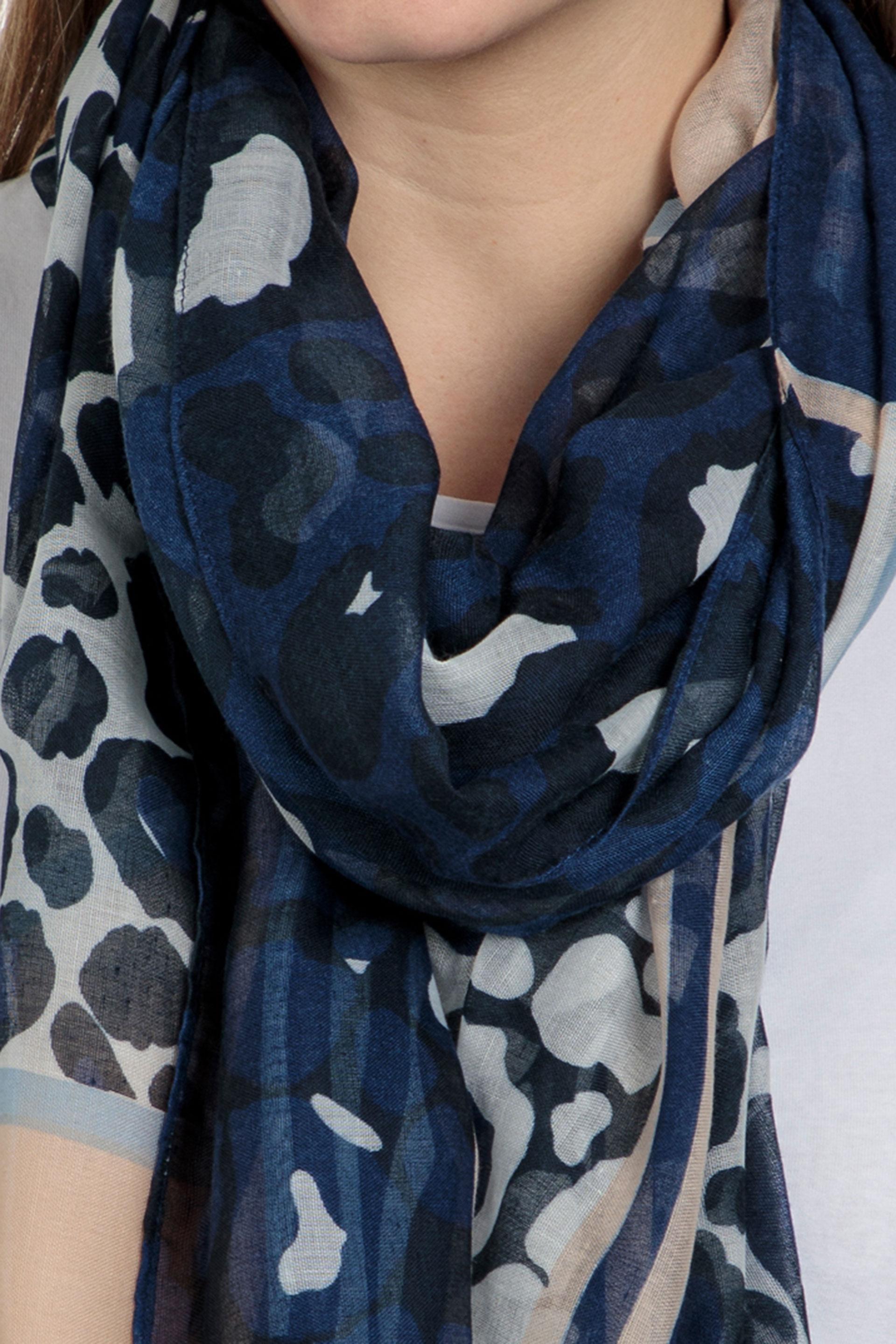 Navy Printed Pashmina Scarf, , large image number 1