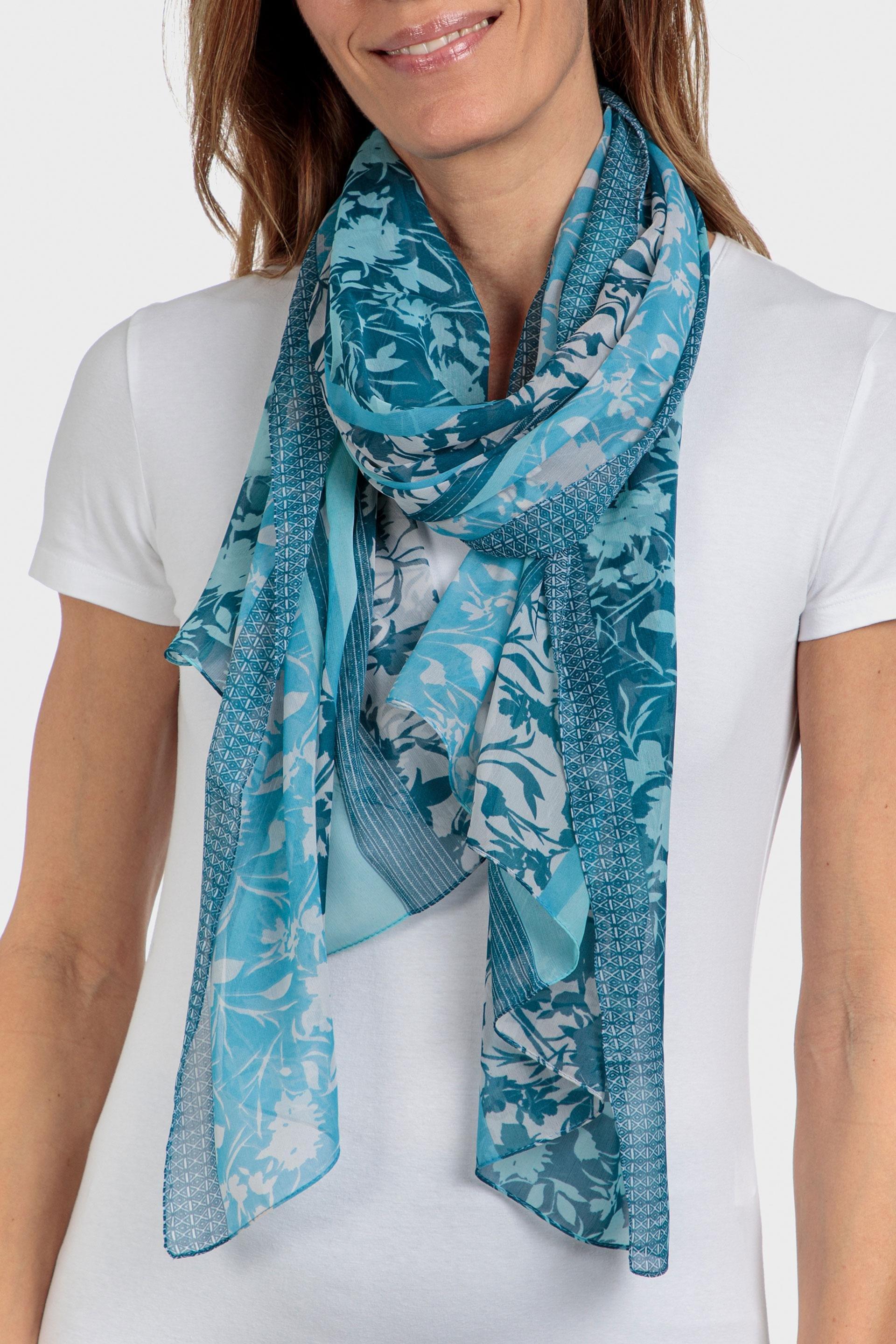 Blue Floral Pashmina Scarf, , large image number 0