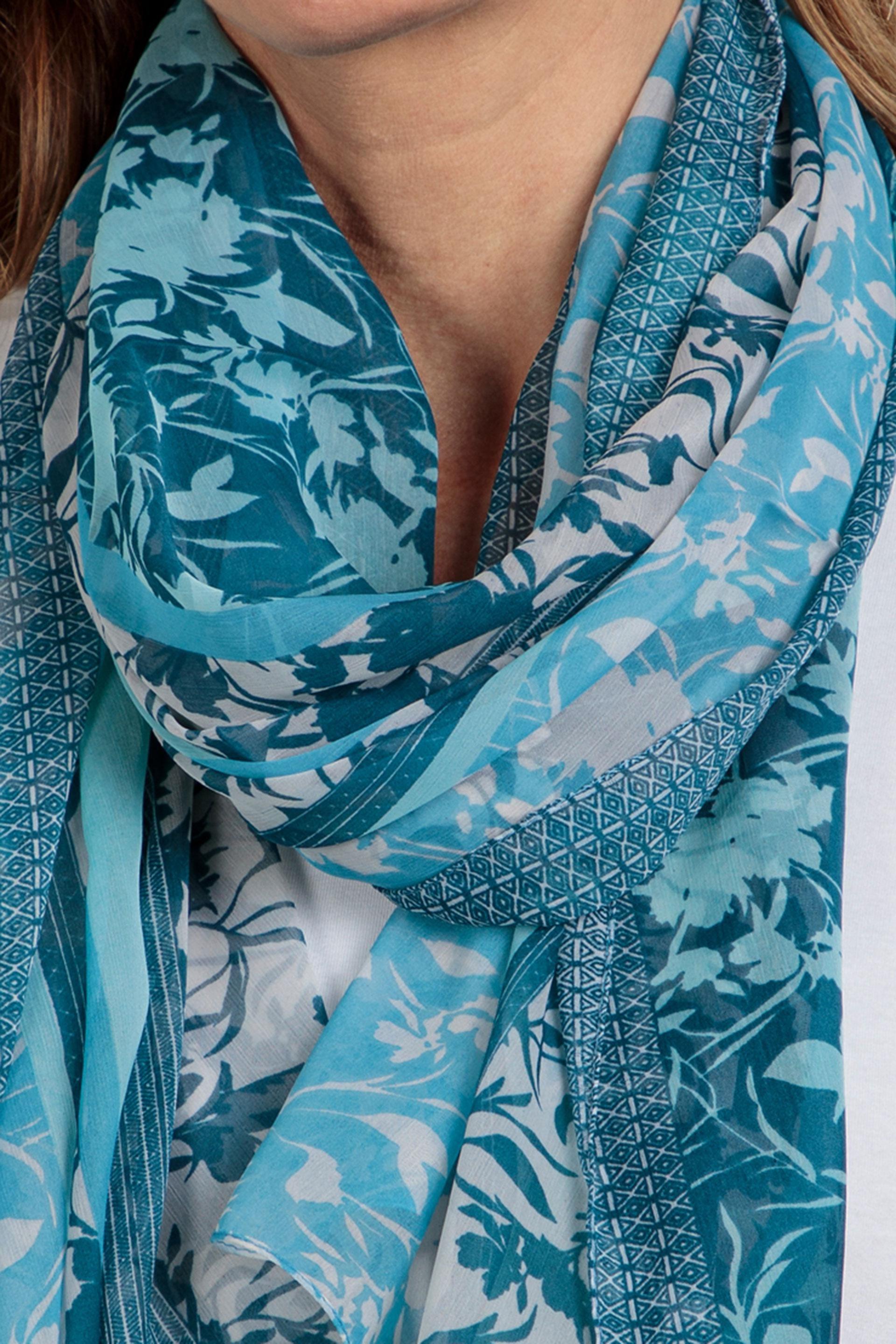 Blue Floral Pashmina Scarf, , large image number 1