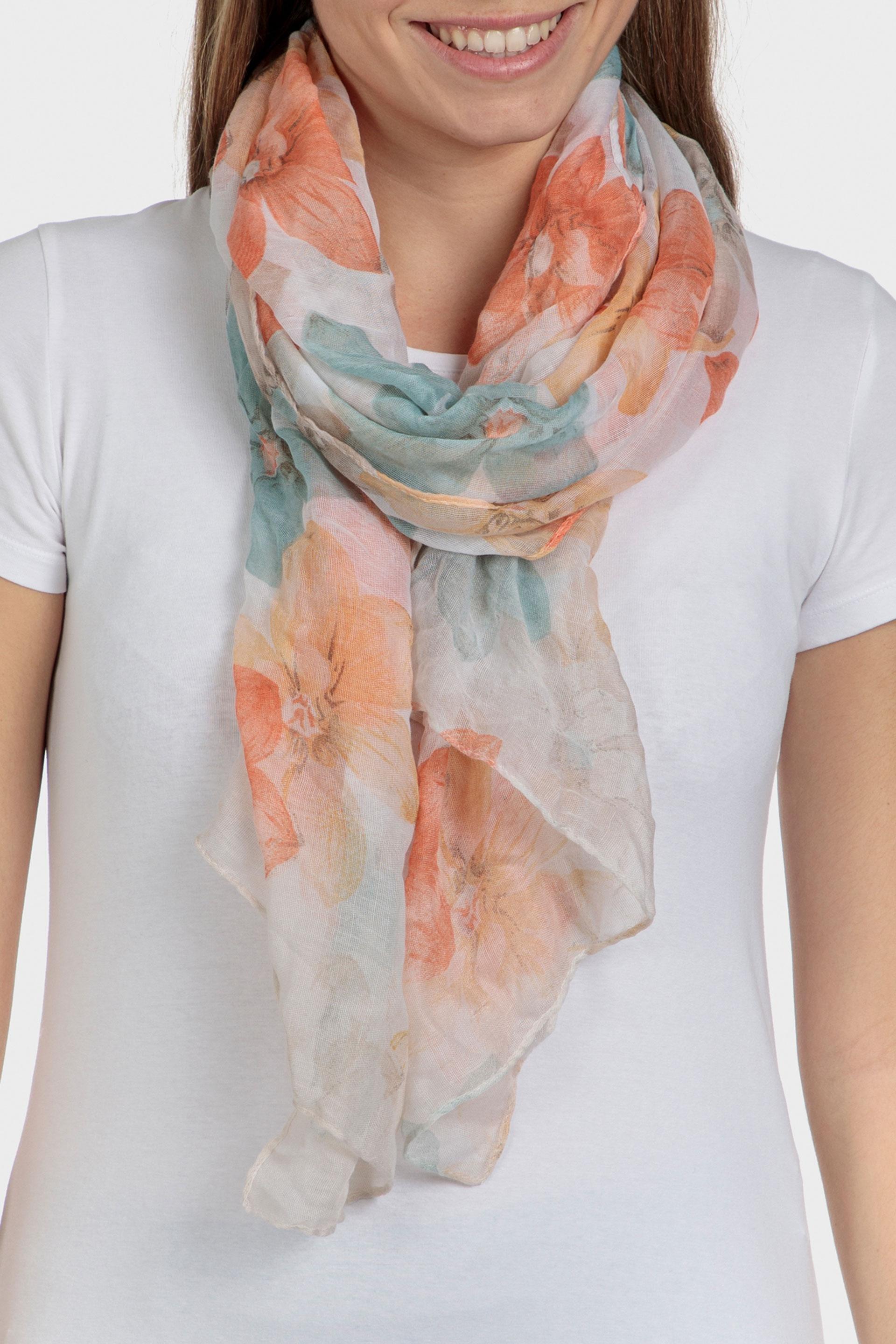 Beige Floral Print Scarf, , large image number 0