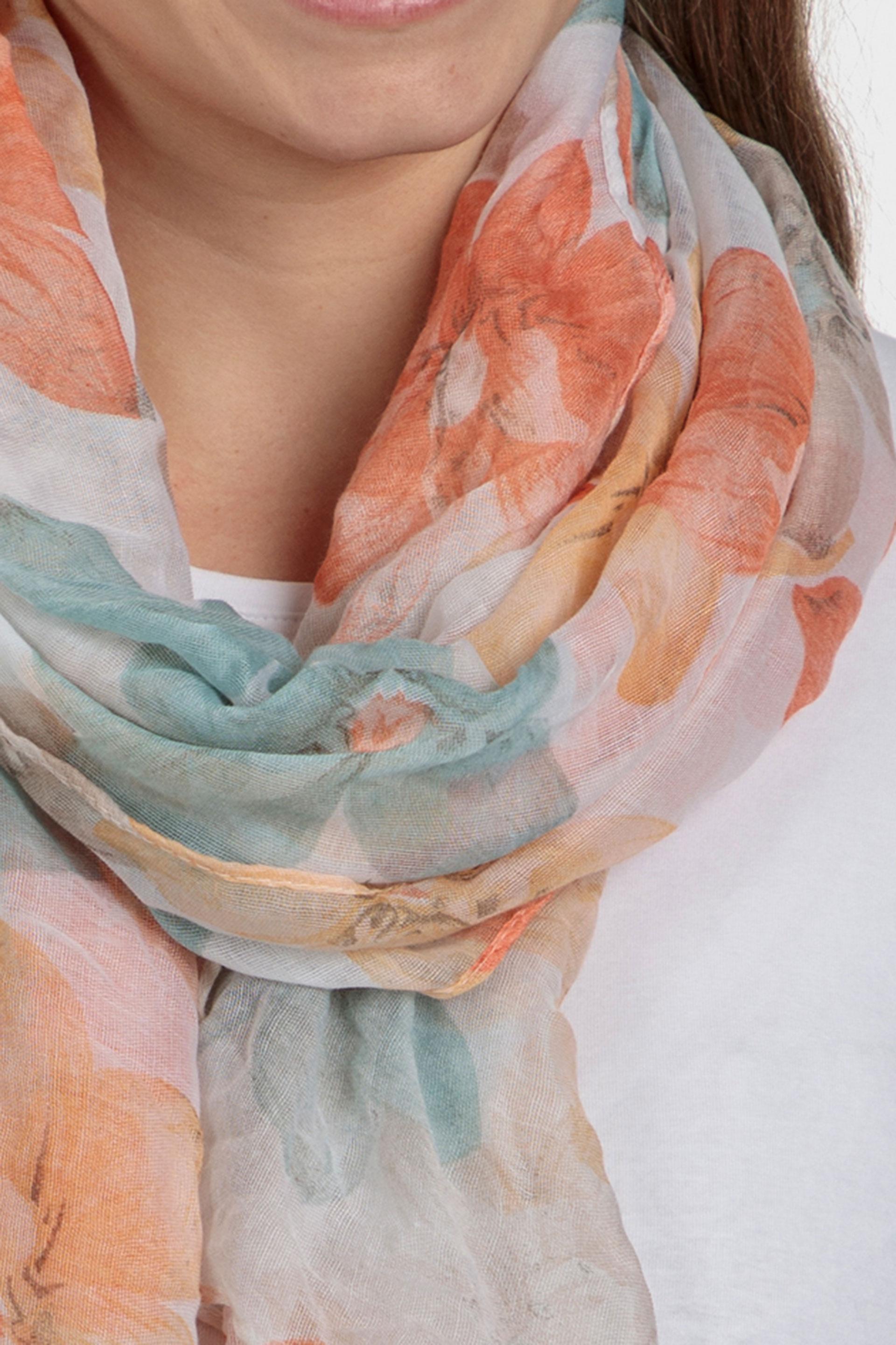 Beige Floral Print Scarf, , large image number 1