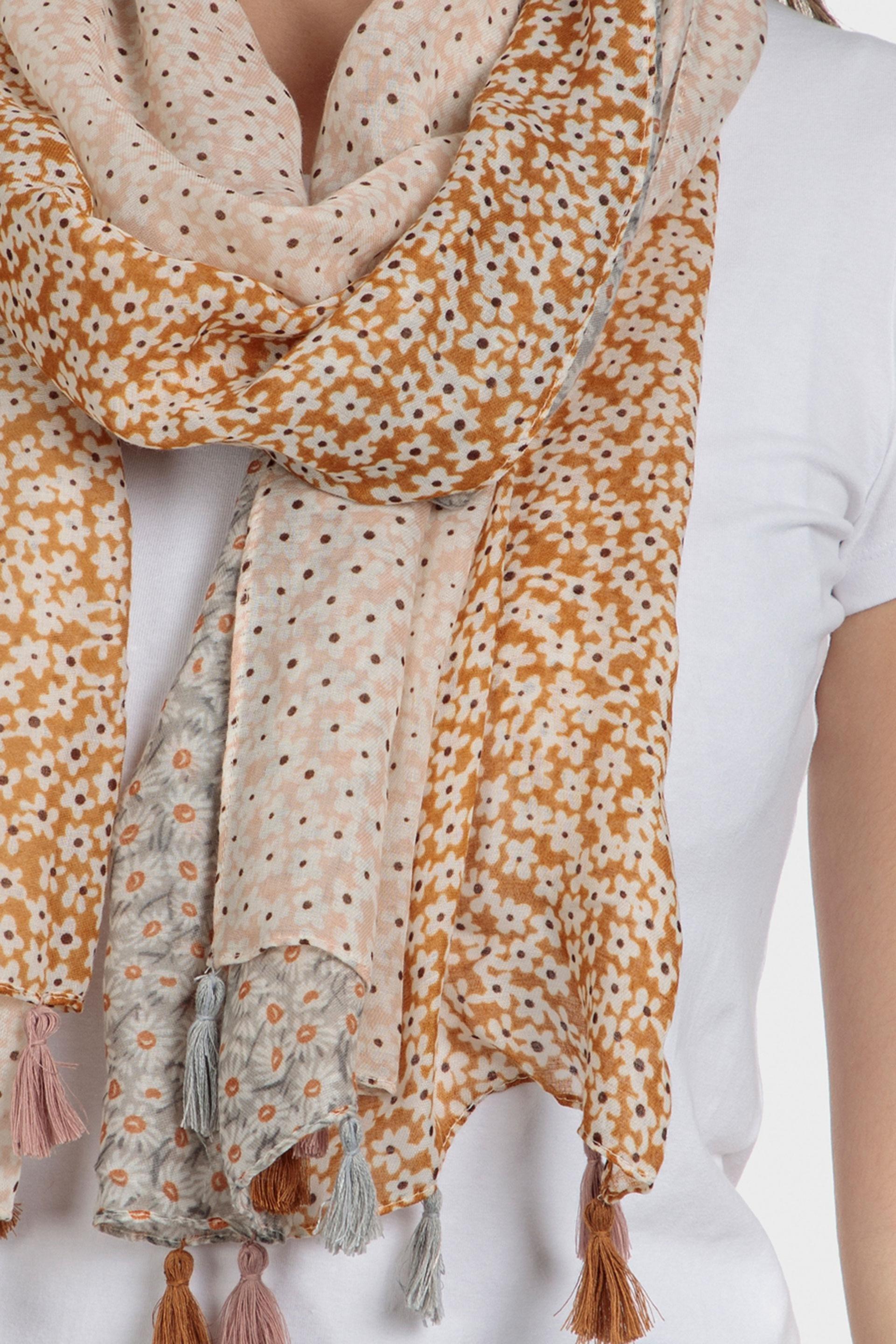 Beige Floral Scarf, , large image number 1