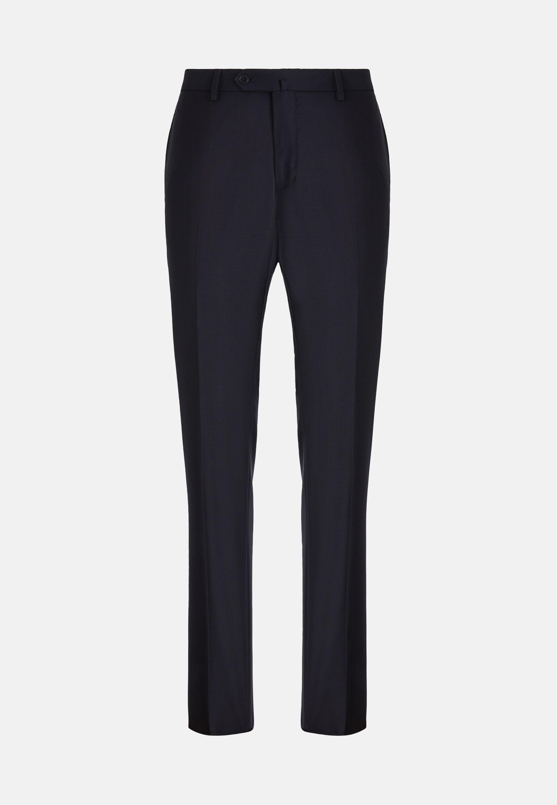 120S Wool Trousers Style Duomo, Navy Blue, Navy blue, medium