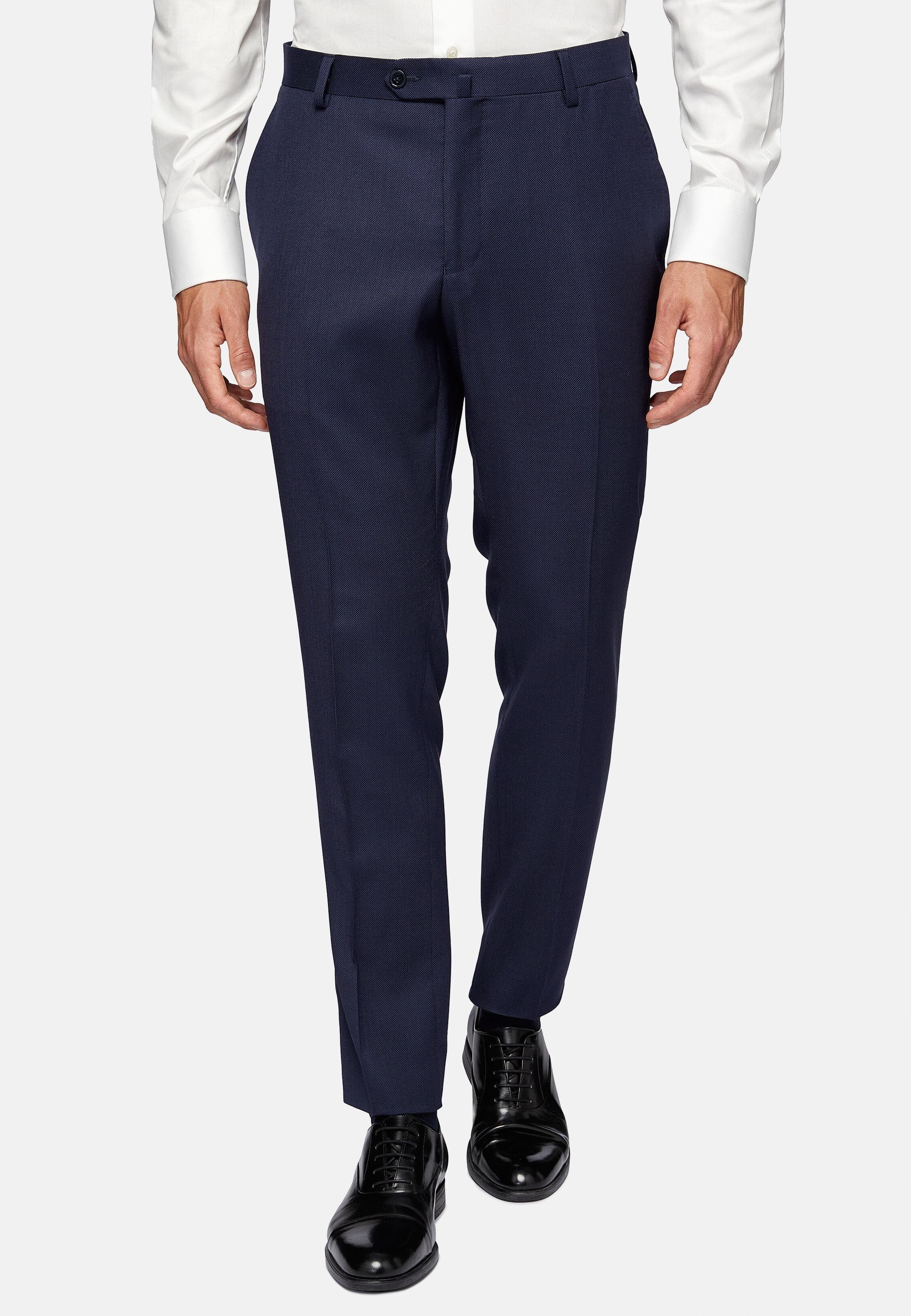 120S Wool Birdseye Trousers Style Luis, Blue, Blue, large image number 0