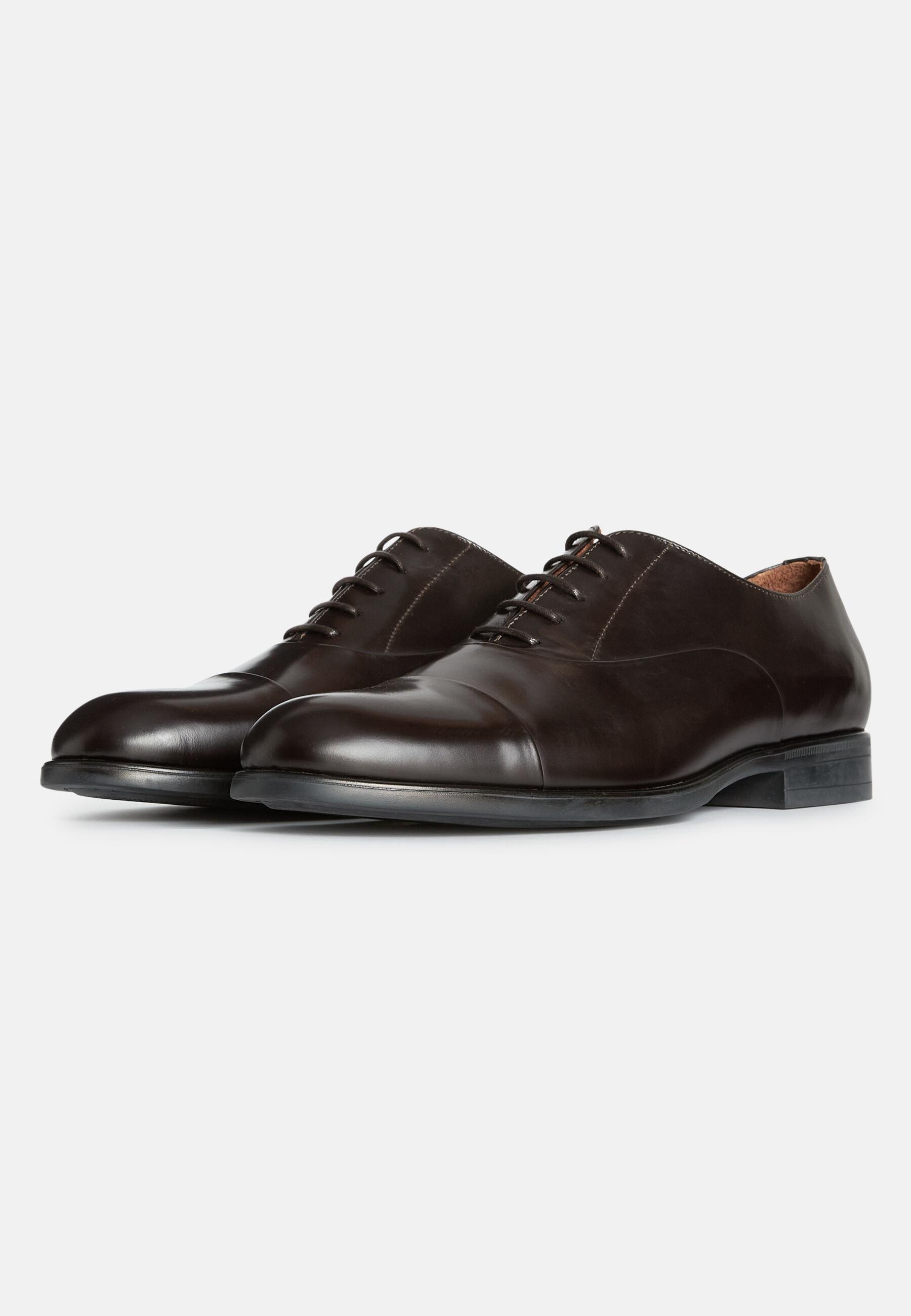 Leather Oxford Shoes, Dark Brown, Dark brown, large image number 1