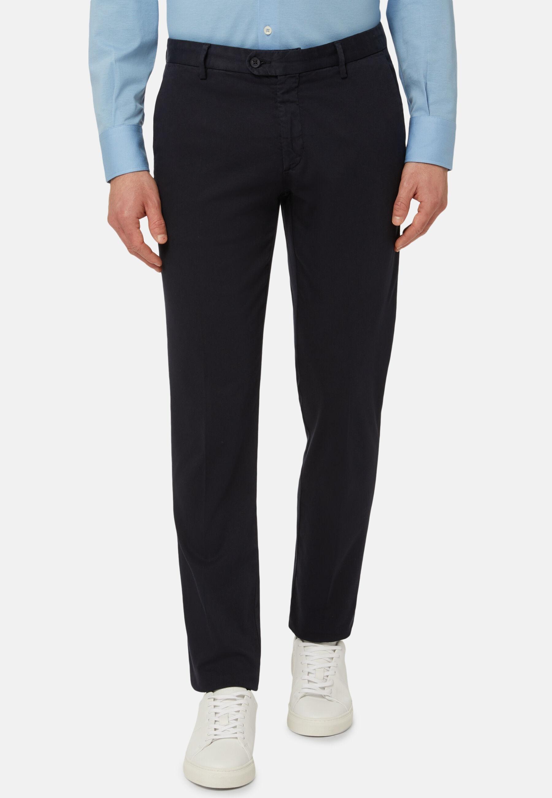 Trousers in Stretch Cotton TENCEL Panama, Navy Blue, Navy blue, large image number 0