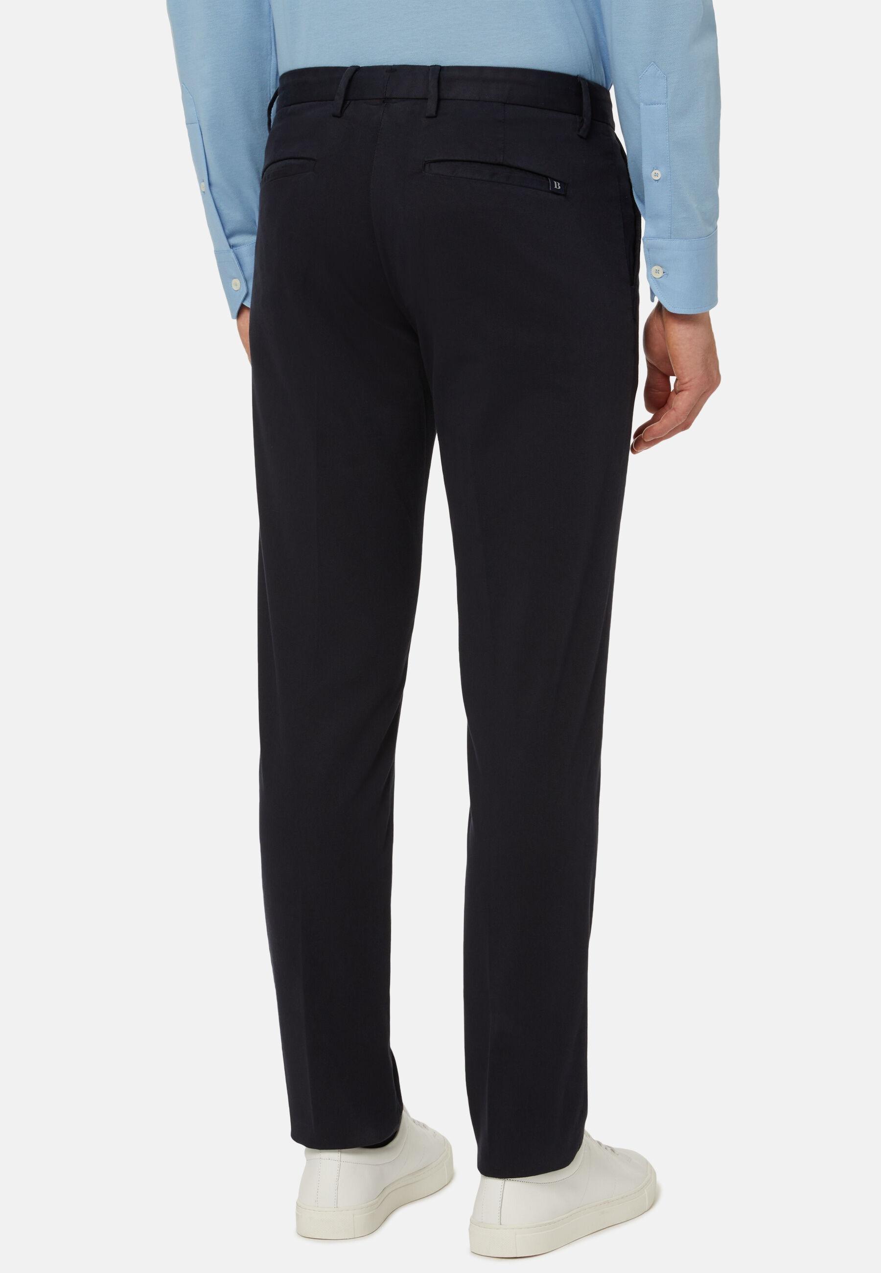 Trousers in Stretch Cotton TENCEL Panama, Navy Blue, Navy blue, large image number 3