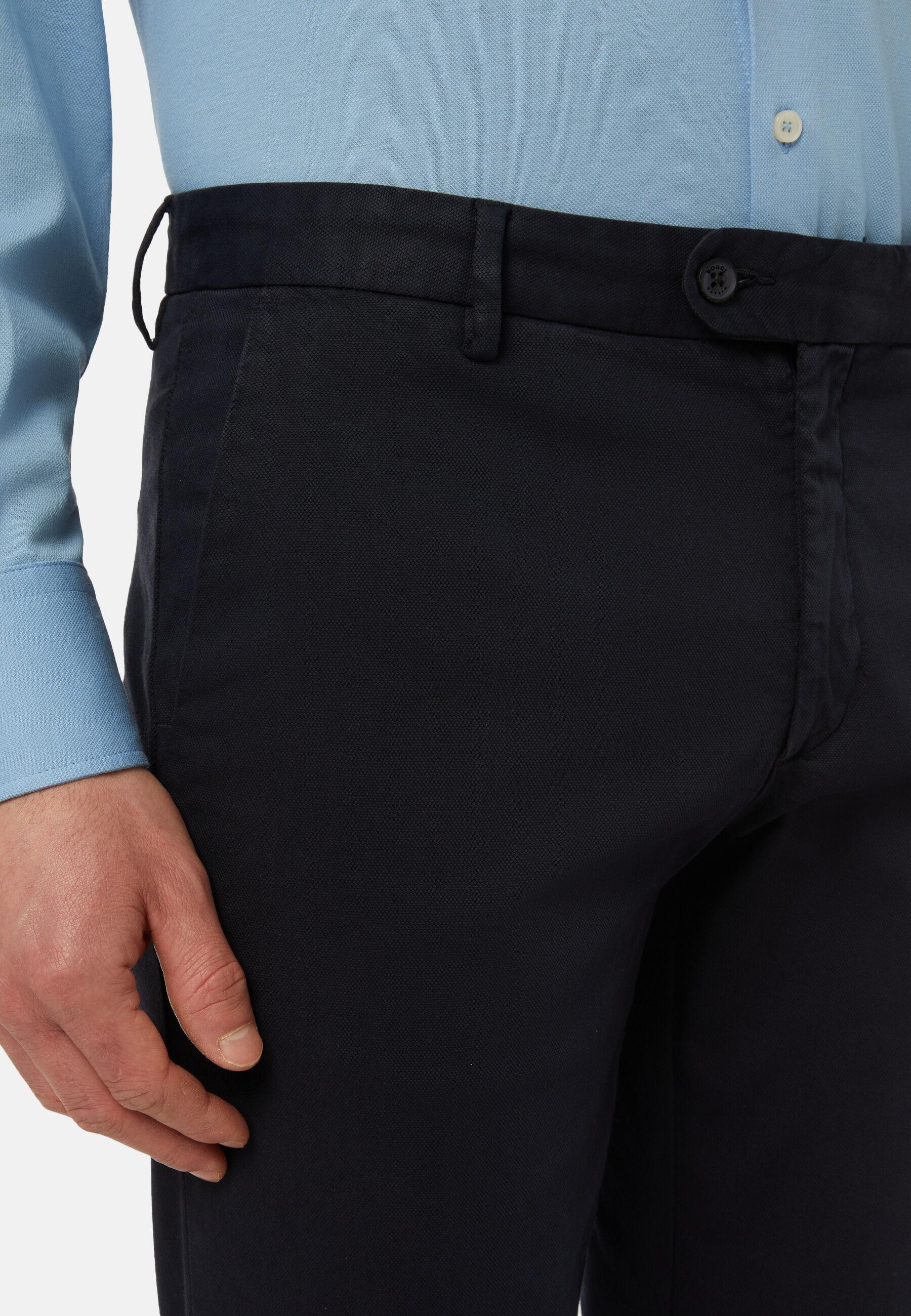 Trousers in Stretch Cotton TENCEL Panama, Navy Blue, Navy blue, large image number 4