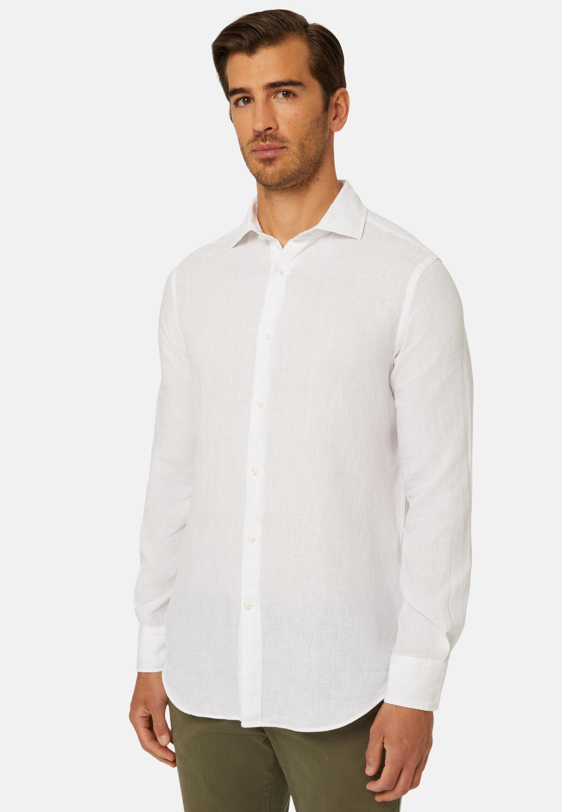 Linen Closed Collar Shirt Regular Fit Whie, White, large image number 0