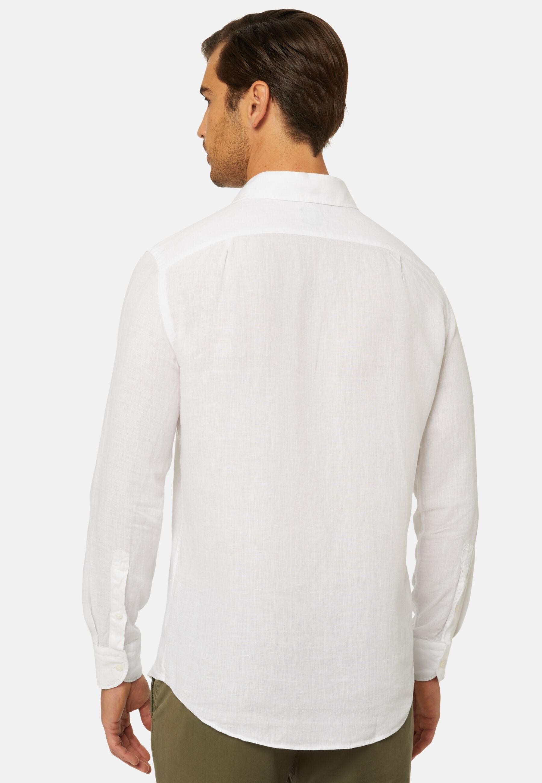 WHIT Linen Closed Collar Shirt Regular Fit, White, medium