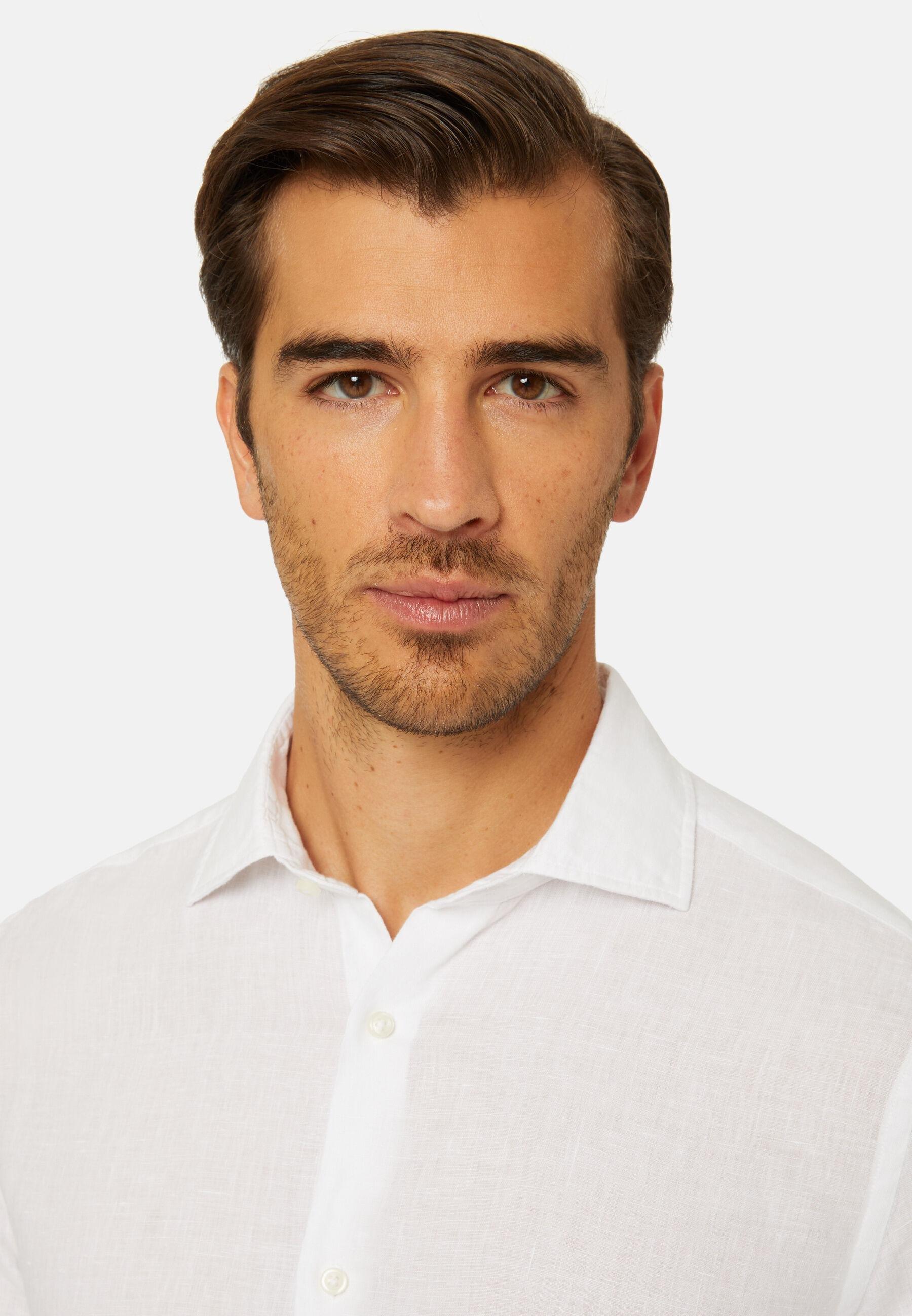 WHIT Linen Closed Collar Shirt Regular Fit, White, medium