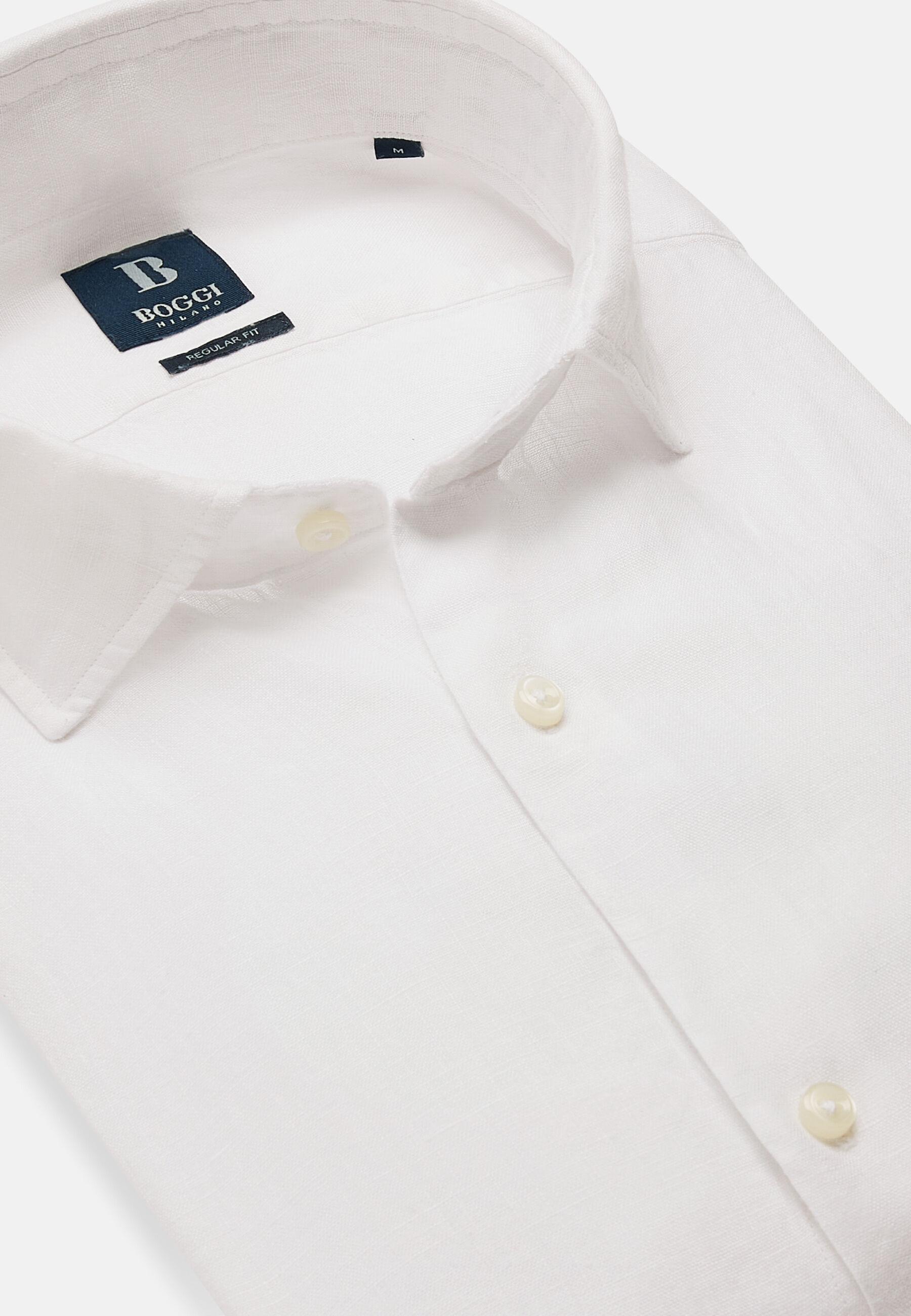 Linen Closed Collar Shirt Regular Fit Whie, White, large image number 3