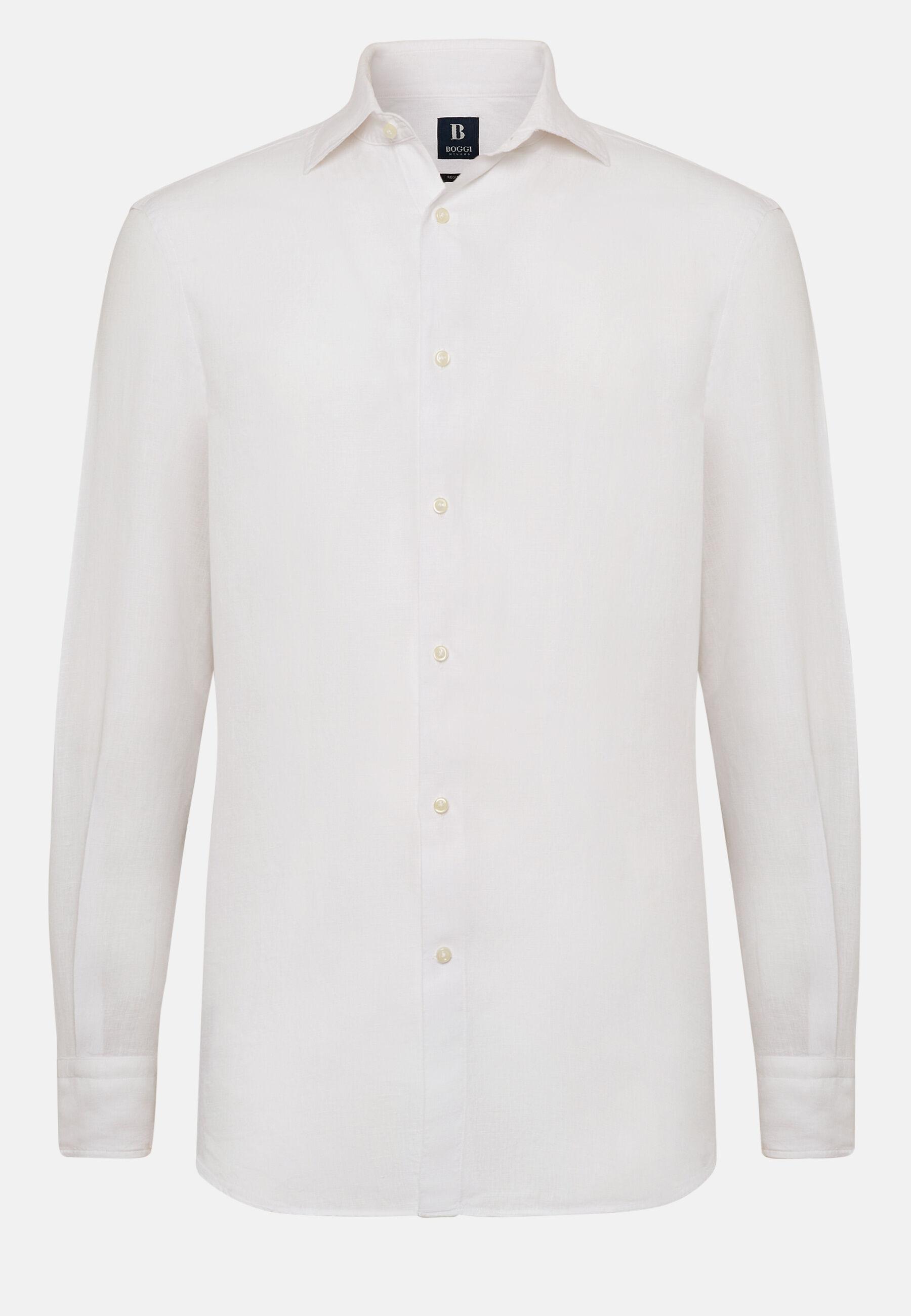 Linen Closed Collar Shirt Regular Fit Whie, White, large image number 4