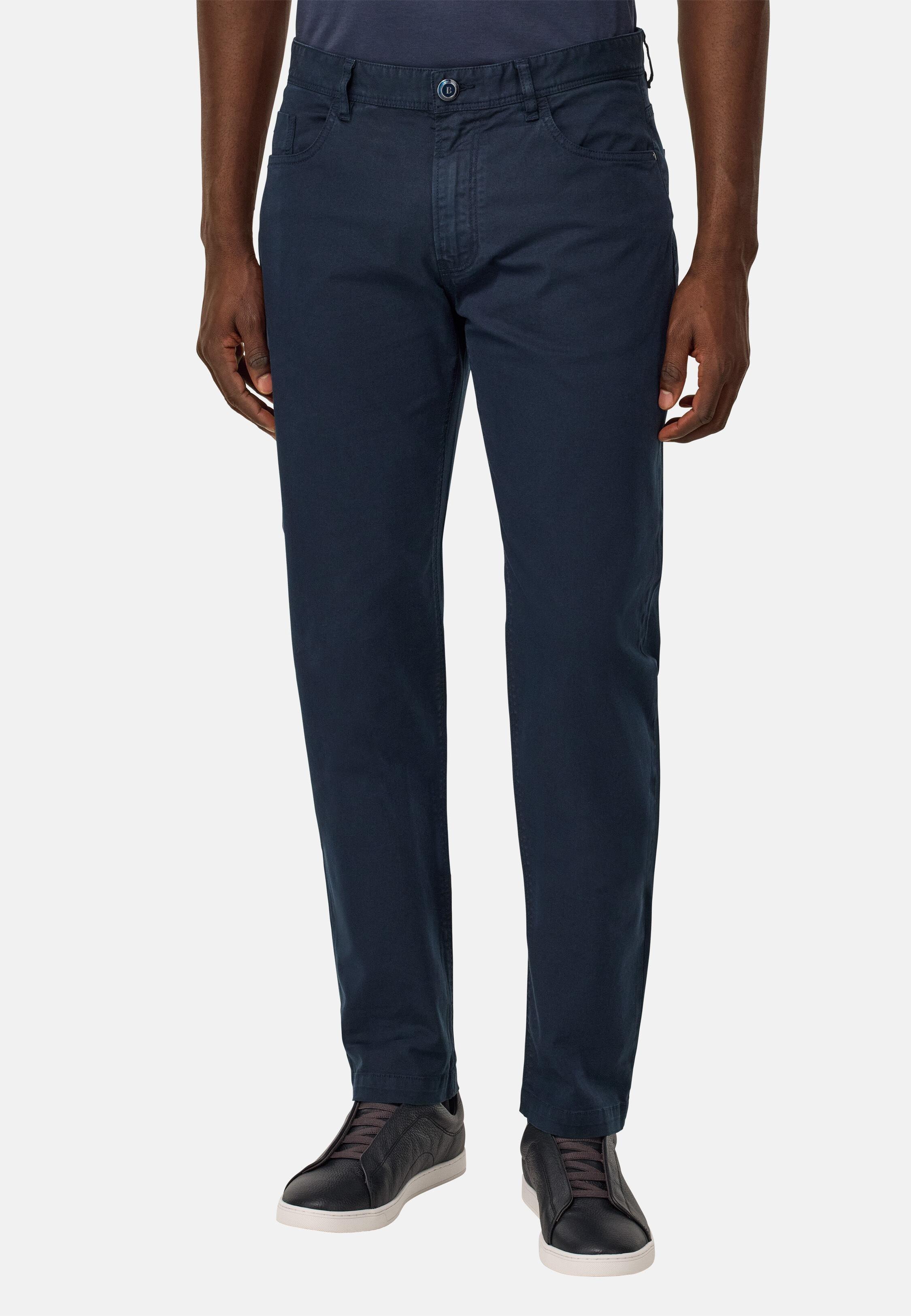 NAVY Stretch Cotton 5-Pocket Trousers, Navy blue, large image number 0