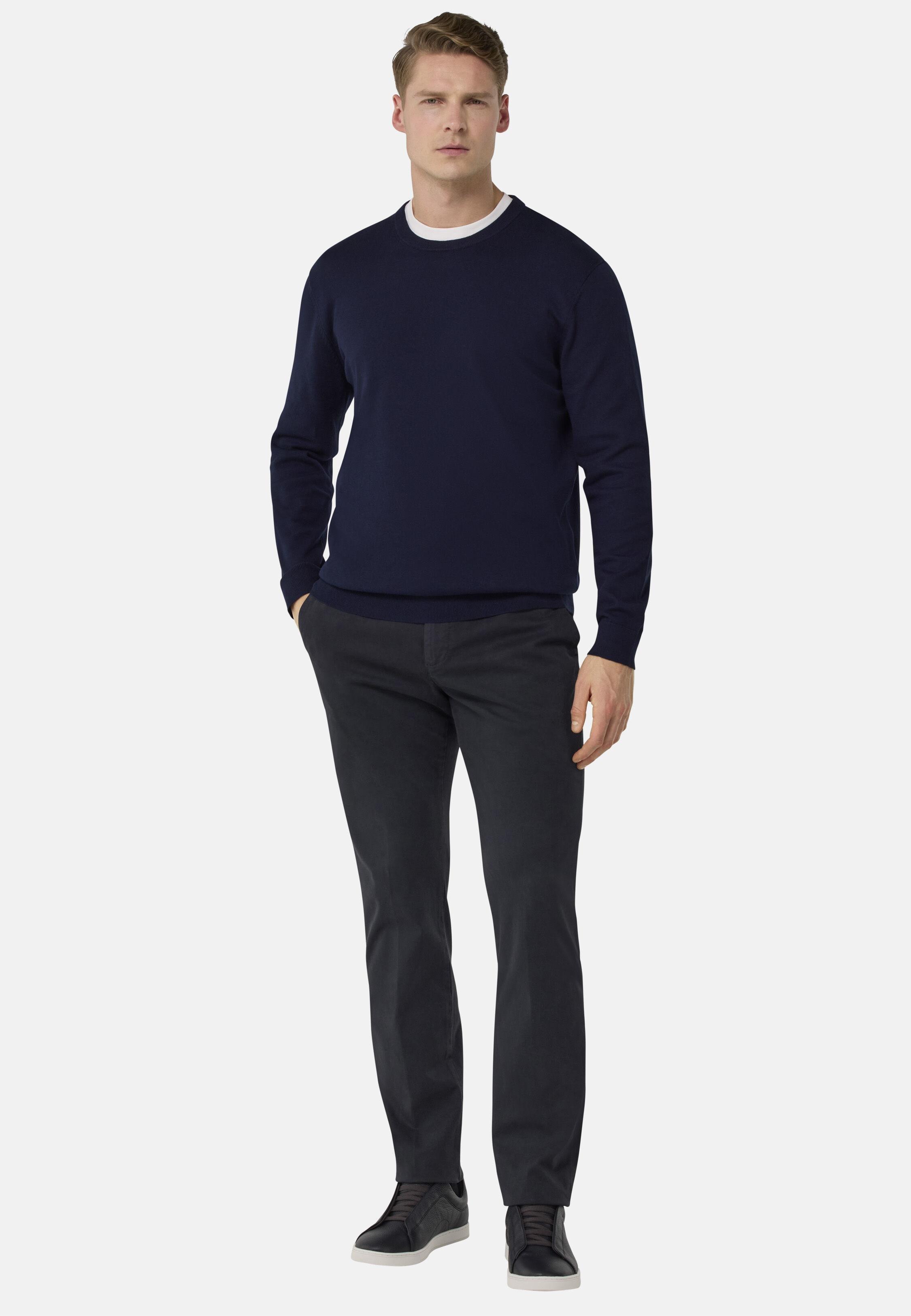 NAVY Stretch Cotton Trousers, Navy blue, large image number 1