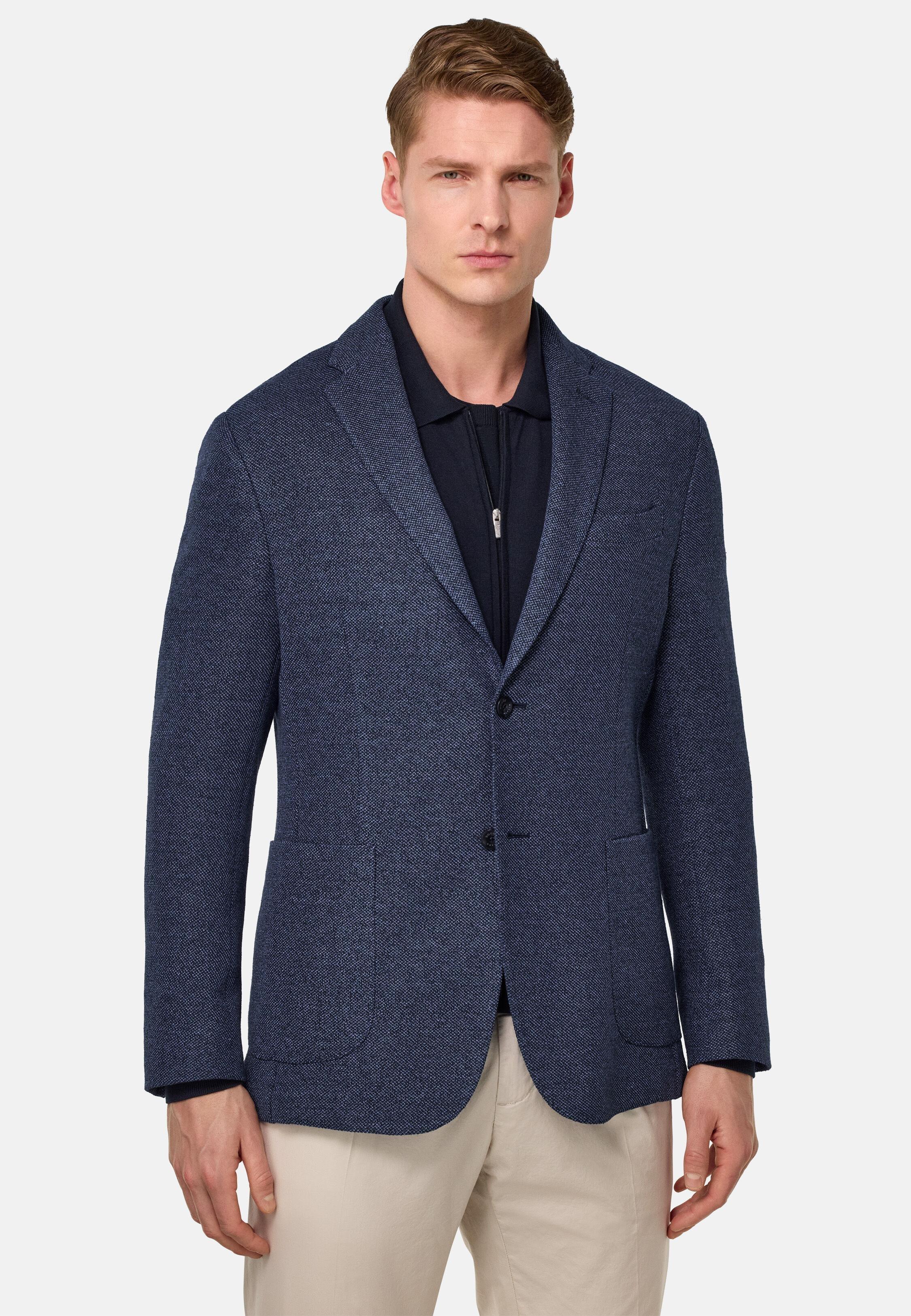 BLUE Structured Cotton Jersey Blazer, Blue, large image number 0