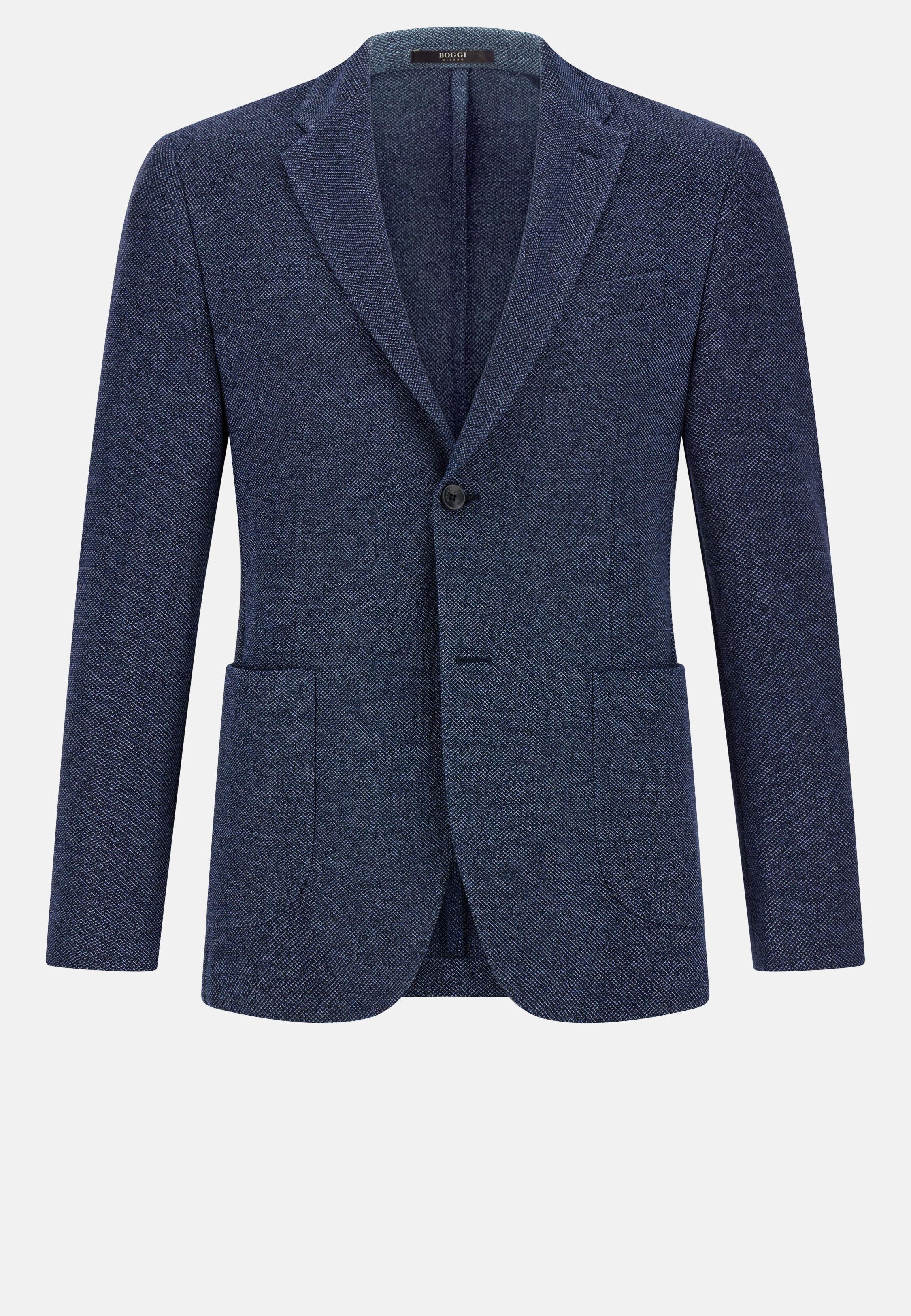 BLUE Structured Cotton Jersey Blazer, Blue, large image number 3