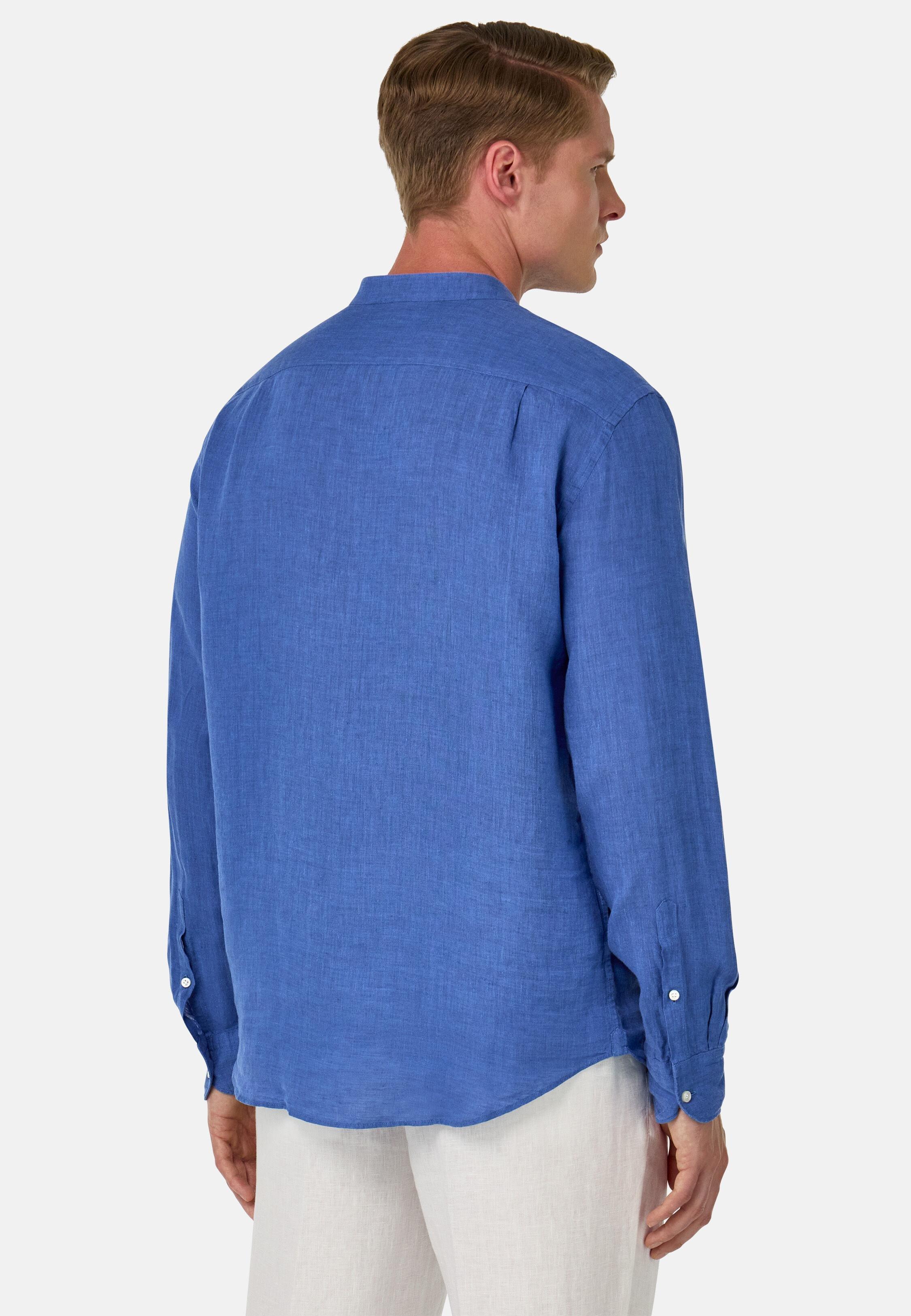 MDBL Mandarin Collar Linen Shirt Regular Fit, Medium Blue, large image number 1