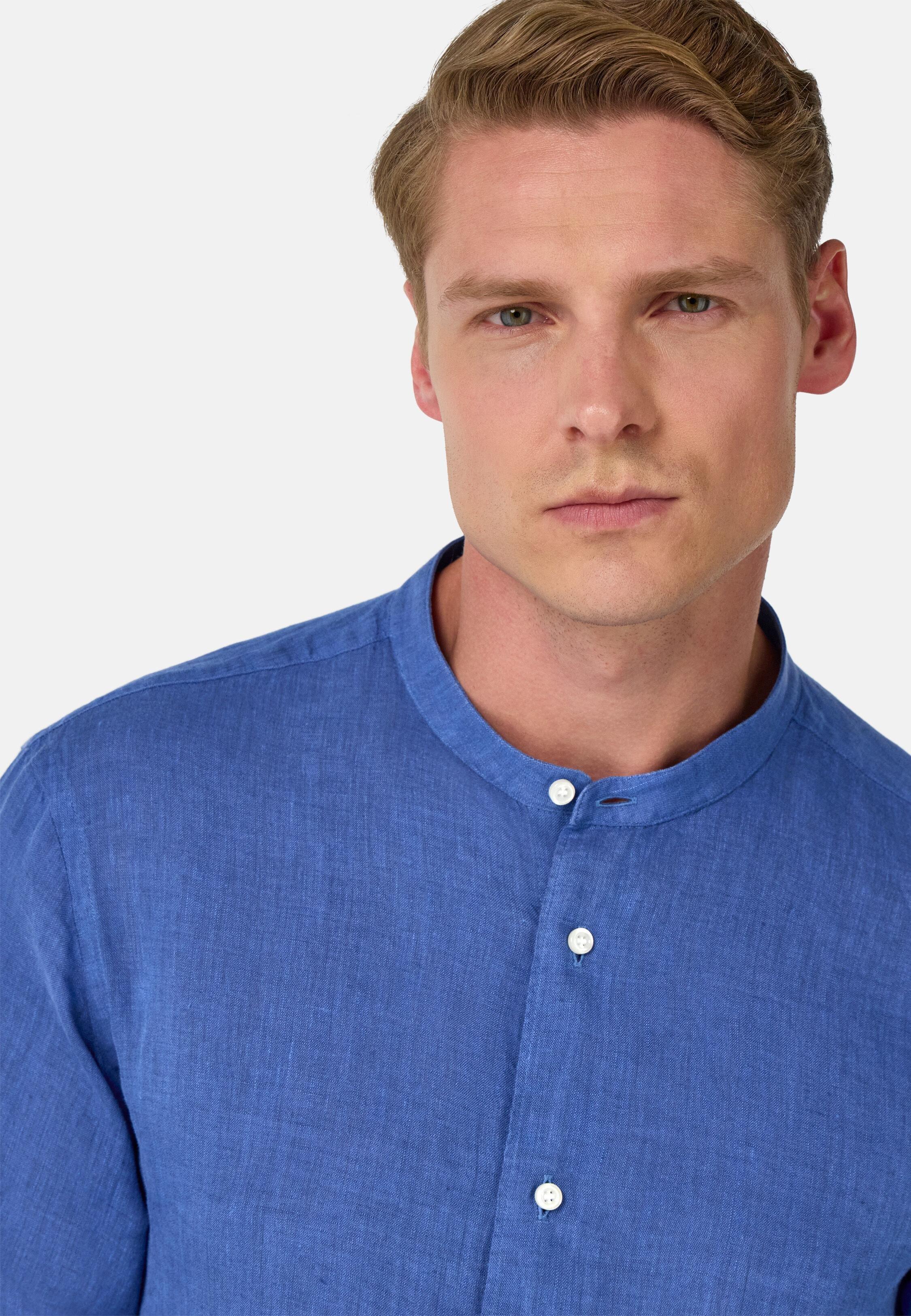 MDBL Mandarin Collar Linen Shirt Regular Fit, Medium Blue, large image number 2