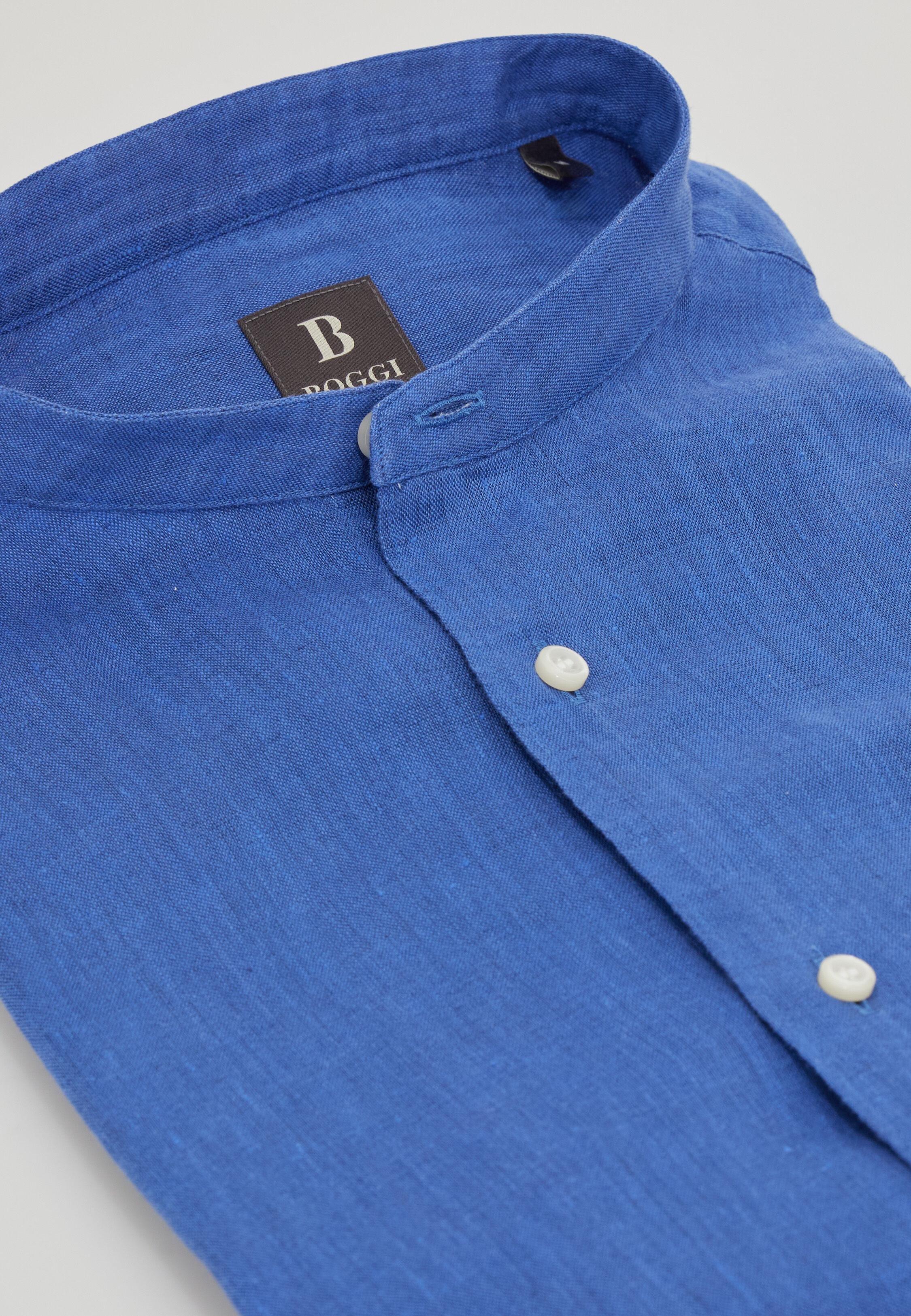 MDBL Mandarin Collar Linen Shirt Regular Fit, Medium Blue, large image number 3