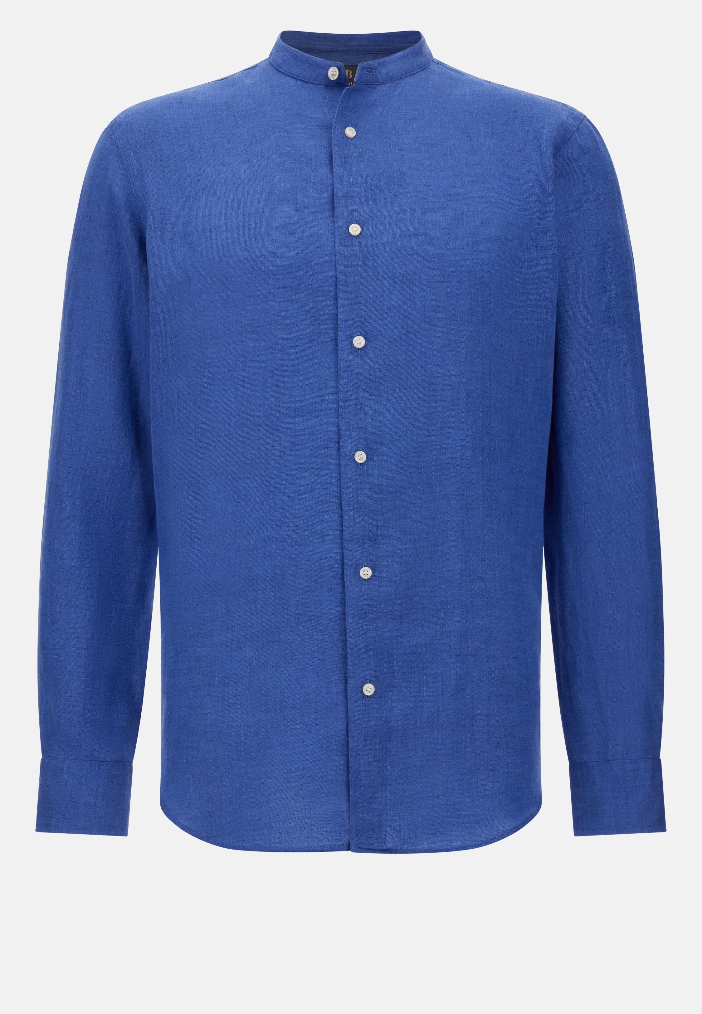MDBL Mandarin Collar Linen Shirt Regular Fit, Medium Blue, large image number 4