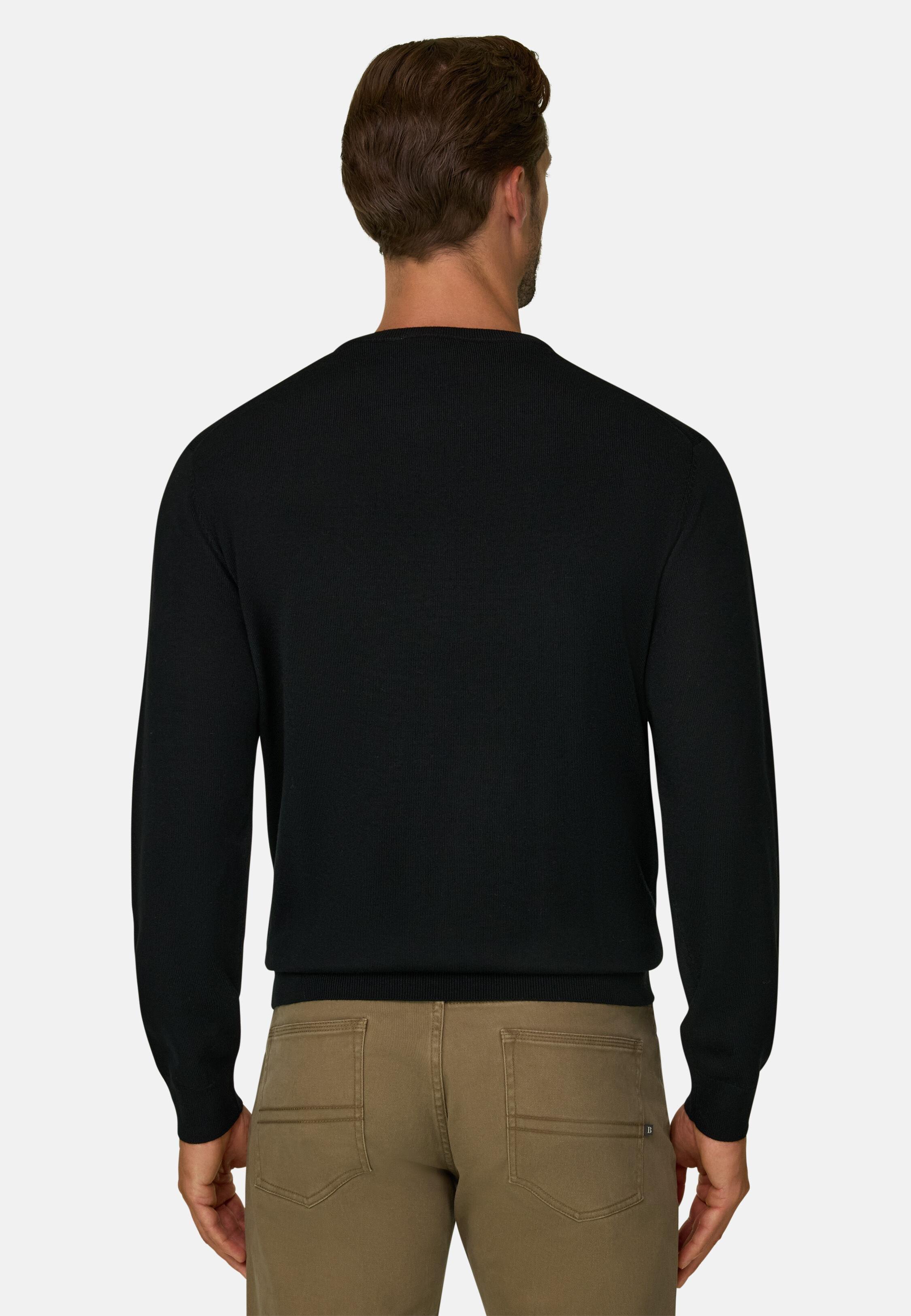 Crew Neck Jumper in Merino Wool, Black, Black, large image number 2