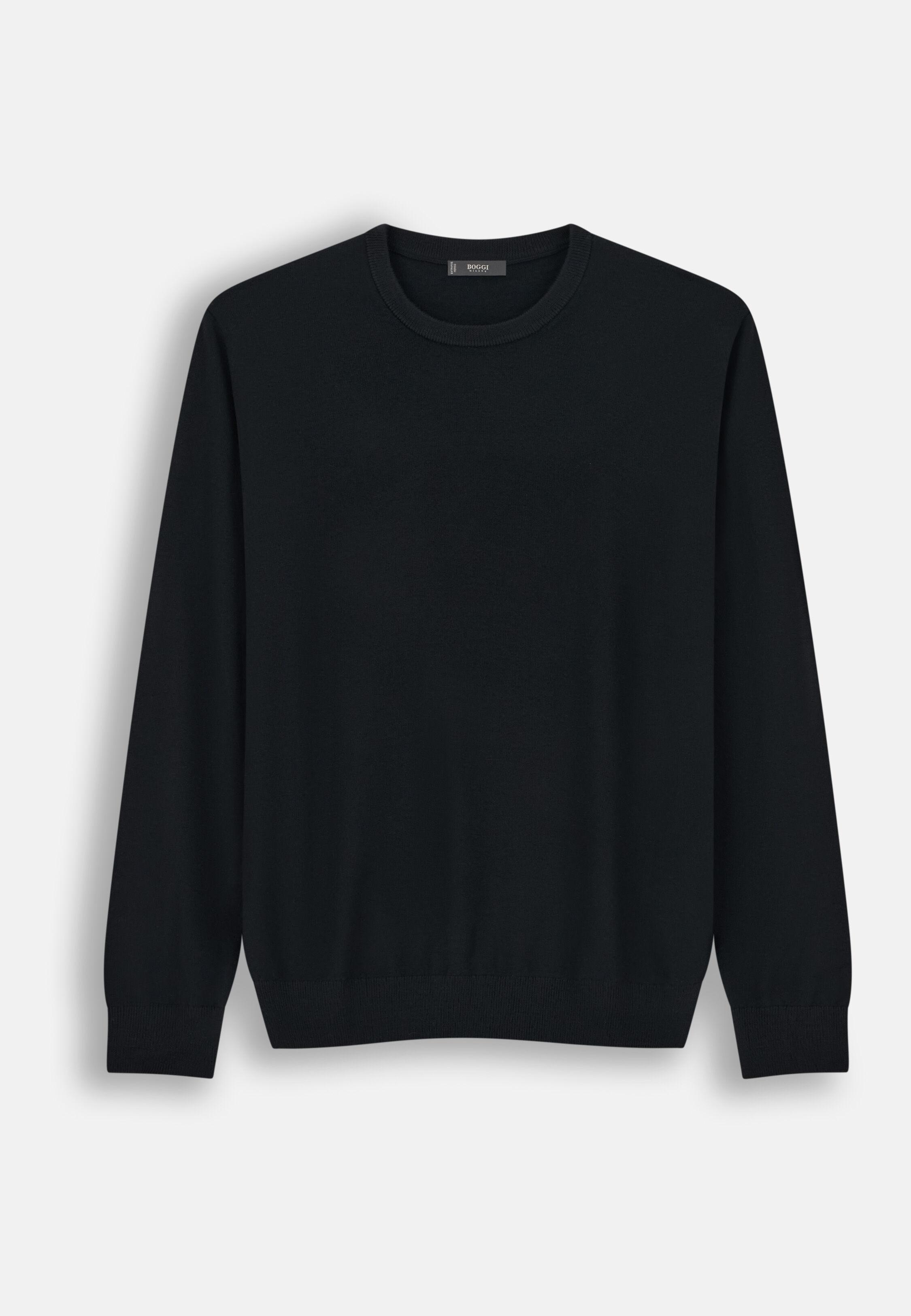 Crew Neck Jumper in Merino Wool, Black, Black, large image number 3