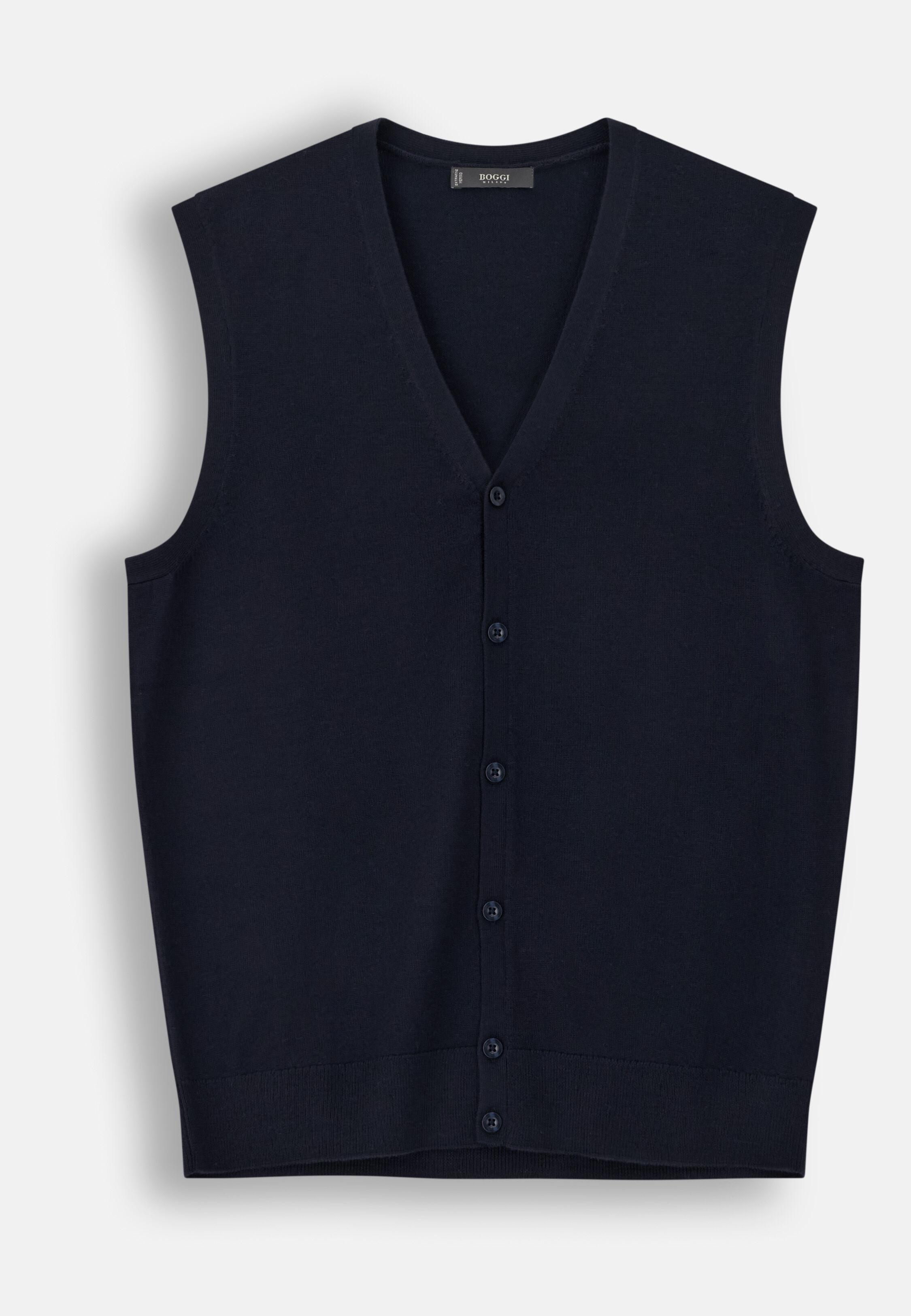 Merino Wool Knitted Gilet Navy blue, Navy blue, large image number 3