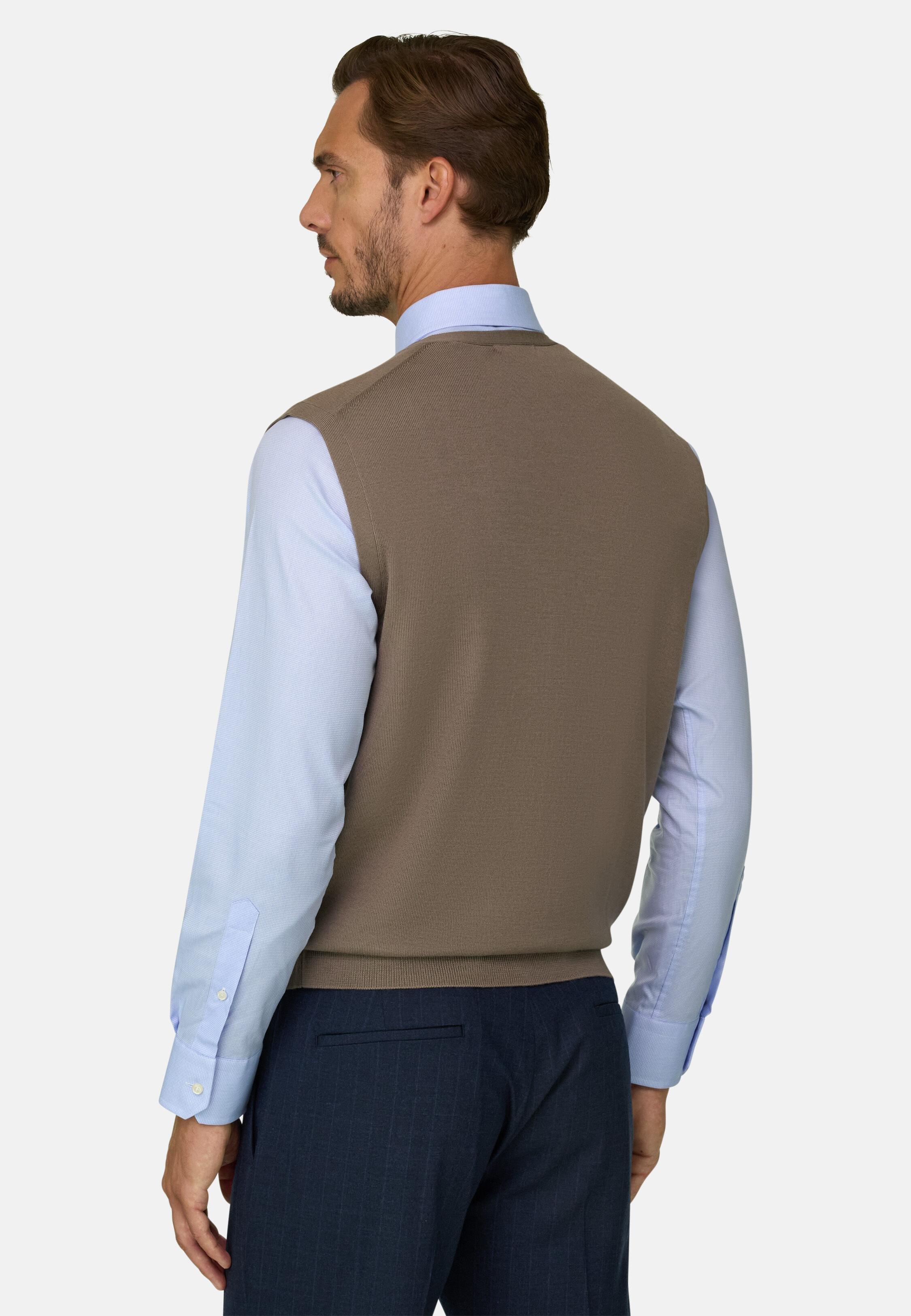 Merino Wool Knitted Gilet Taupe, Taupe, medium