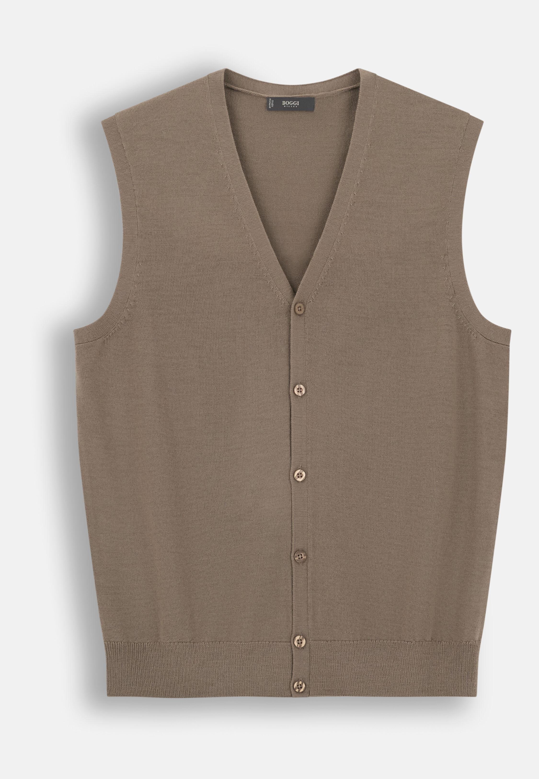 Merino Wool Knitted Gilet Taupe, Taupe, large image number 3