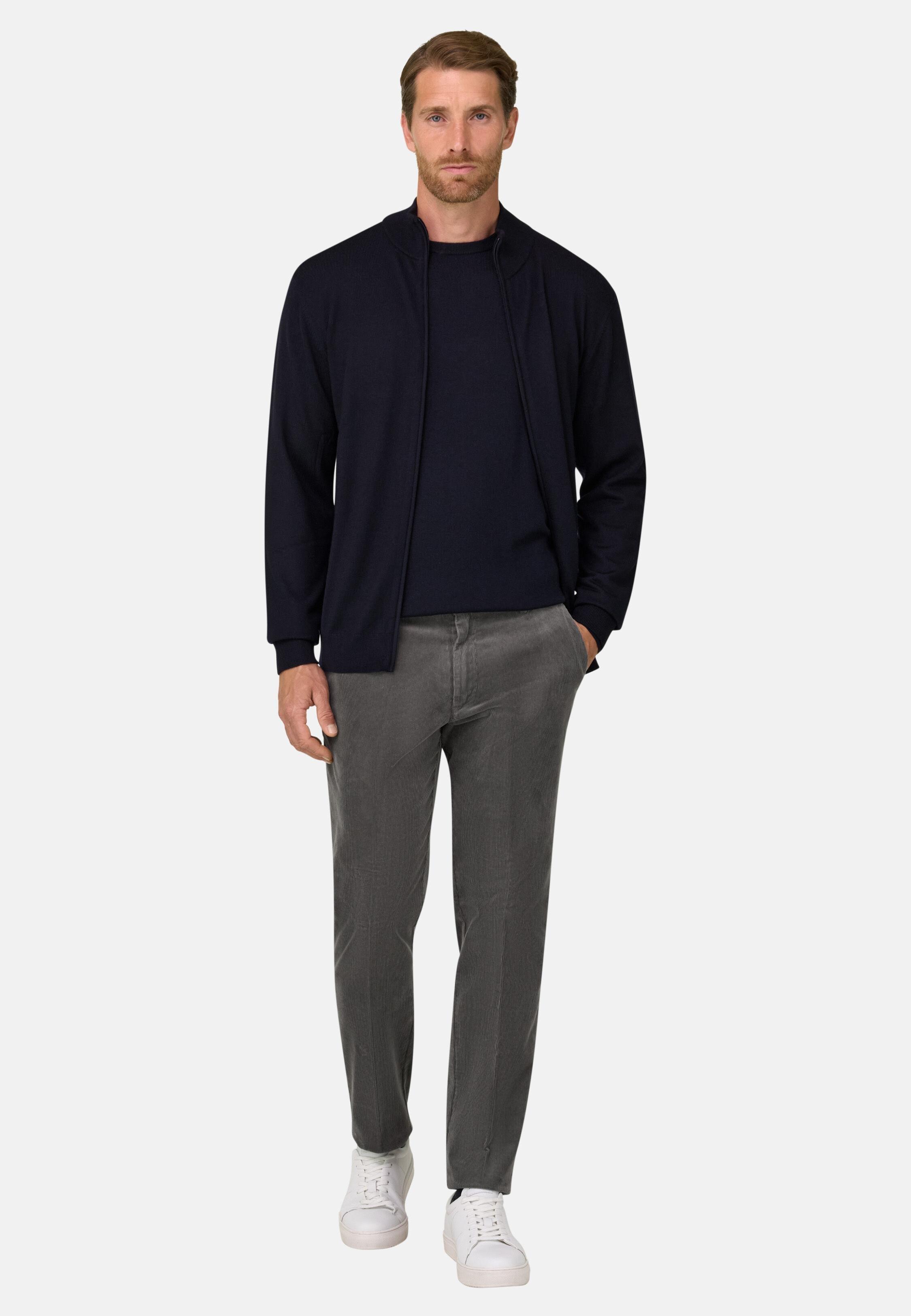 Full-Zip Jumper in Merino Wool, Navy Blue, Navy blue, large image number 0
