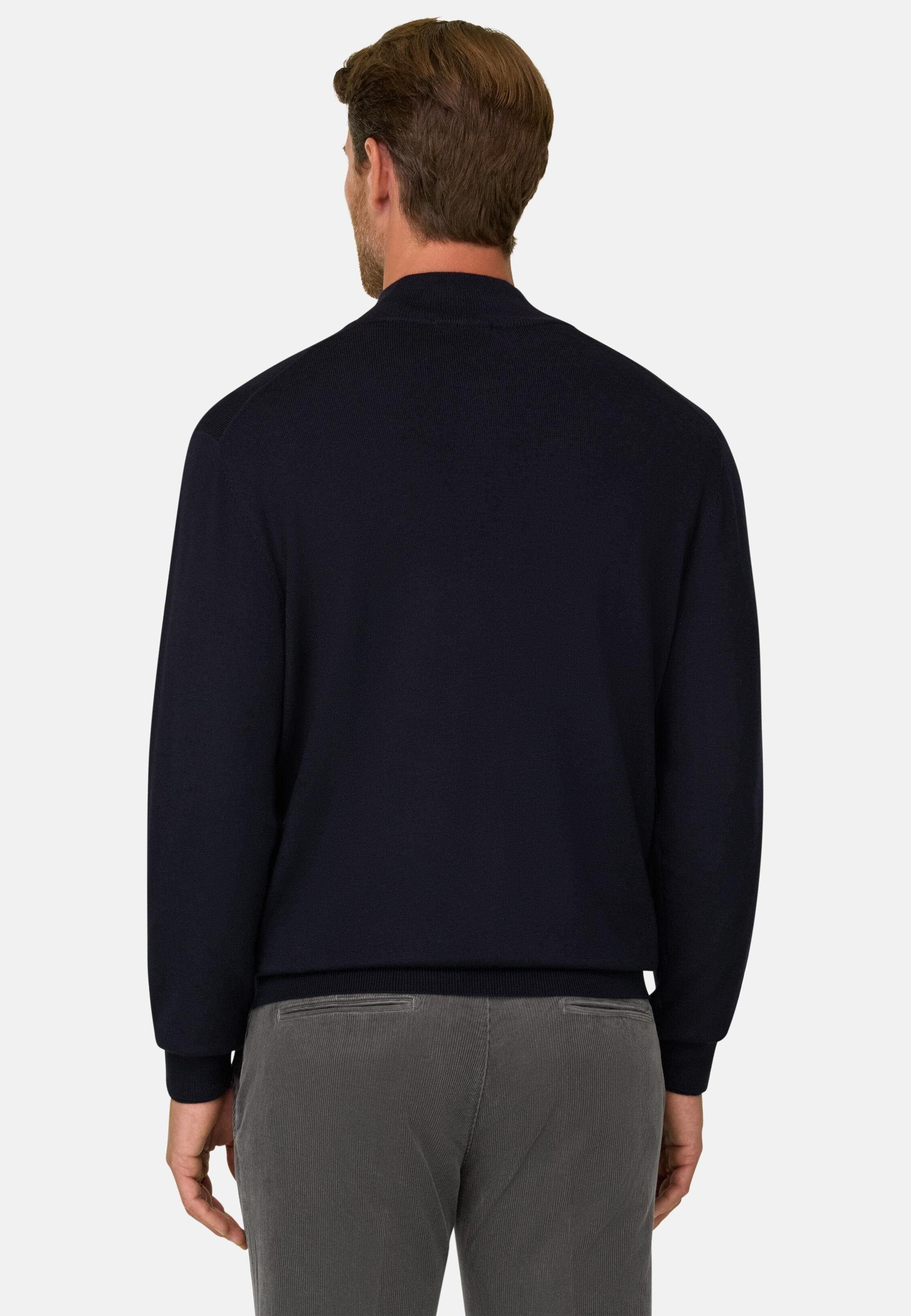 Full-Zip Jumper in Merino Wool, Navy Blue, Navy blue, large image number 3