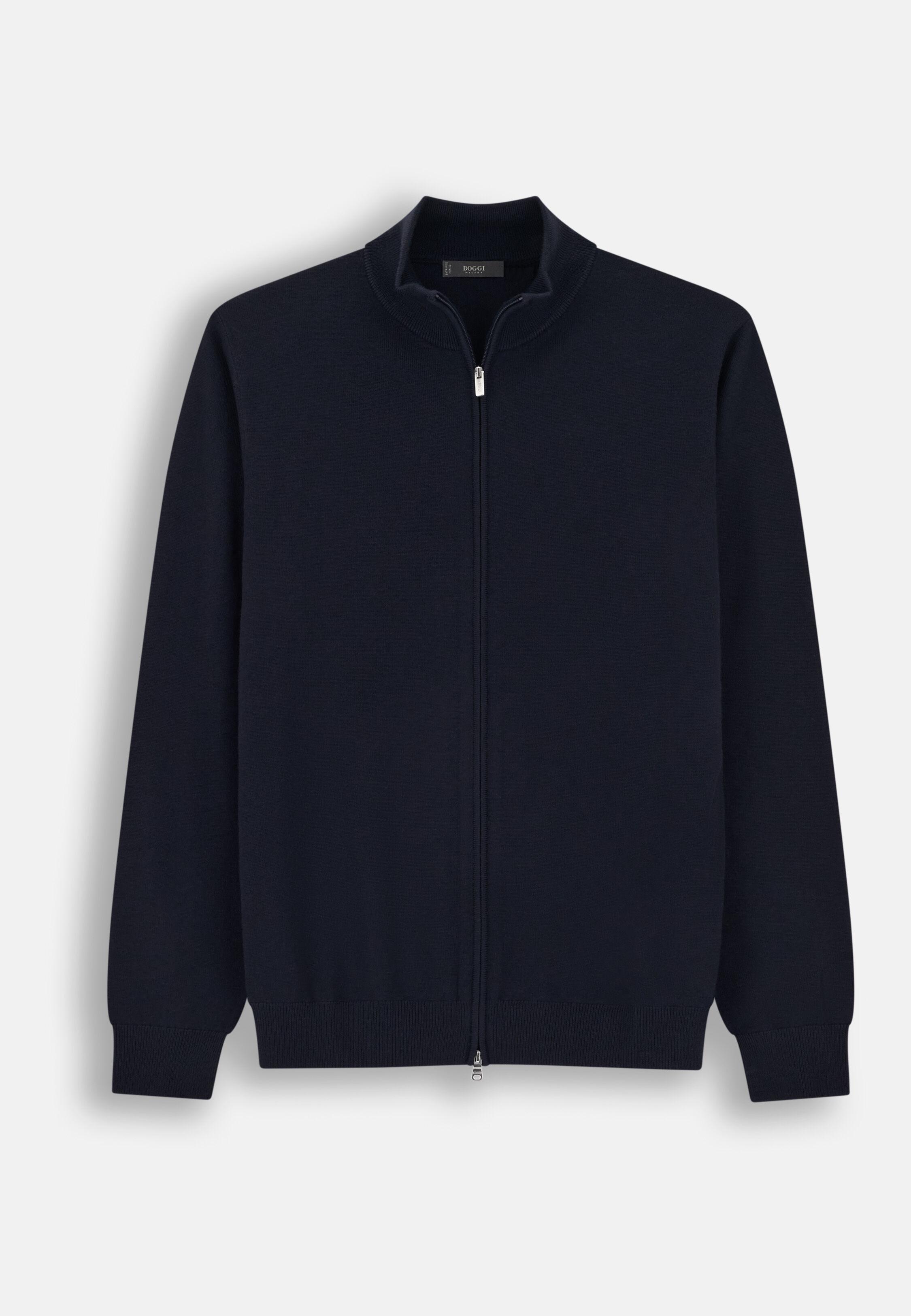 Full-Zip Jumper in Merino Wool, Navy Blue, Navy blue, large image number 4