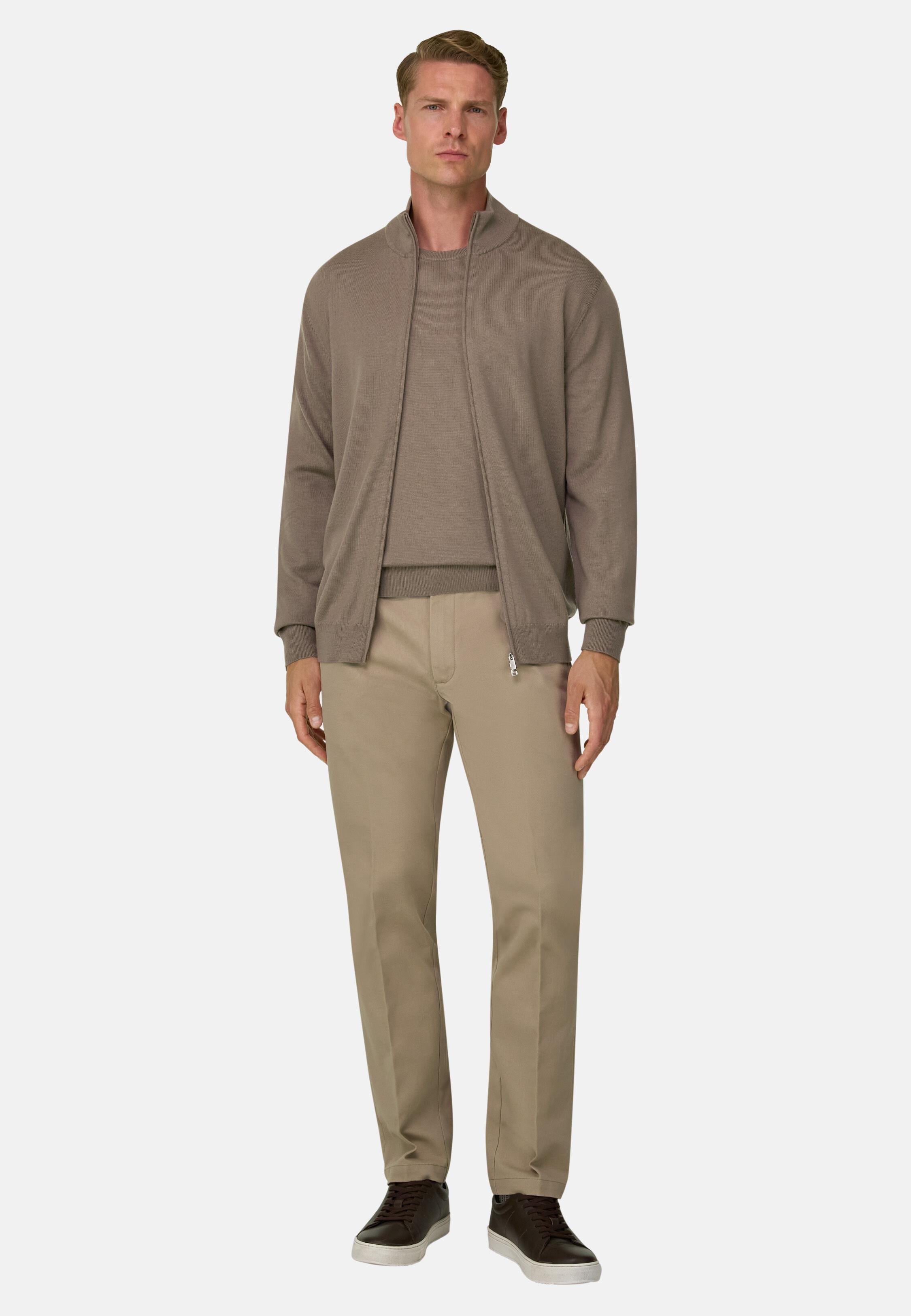 Full-Zip Jumper in Merino Wool, Taupe, Taupe, large image number 0