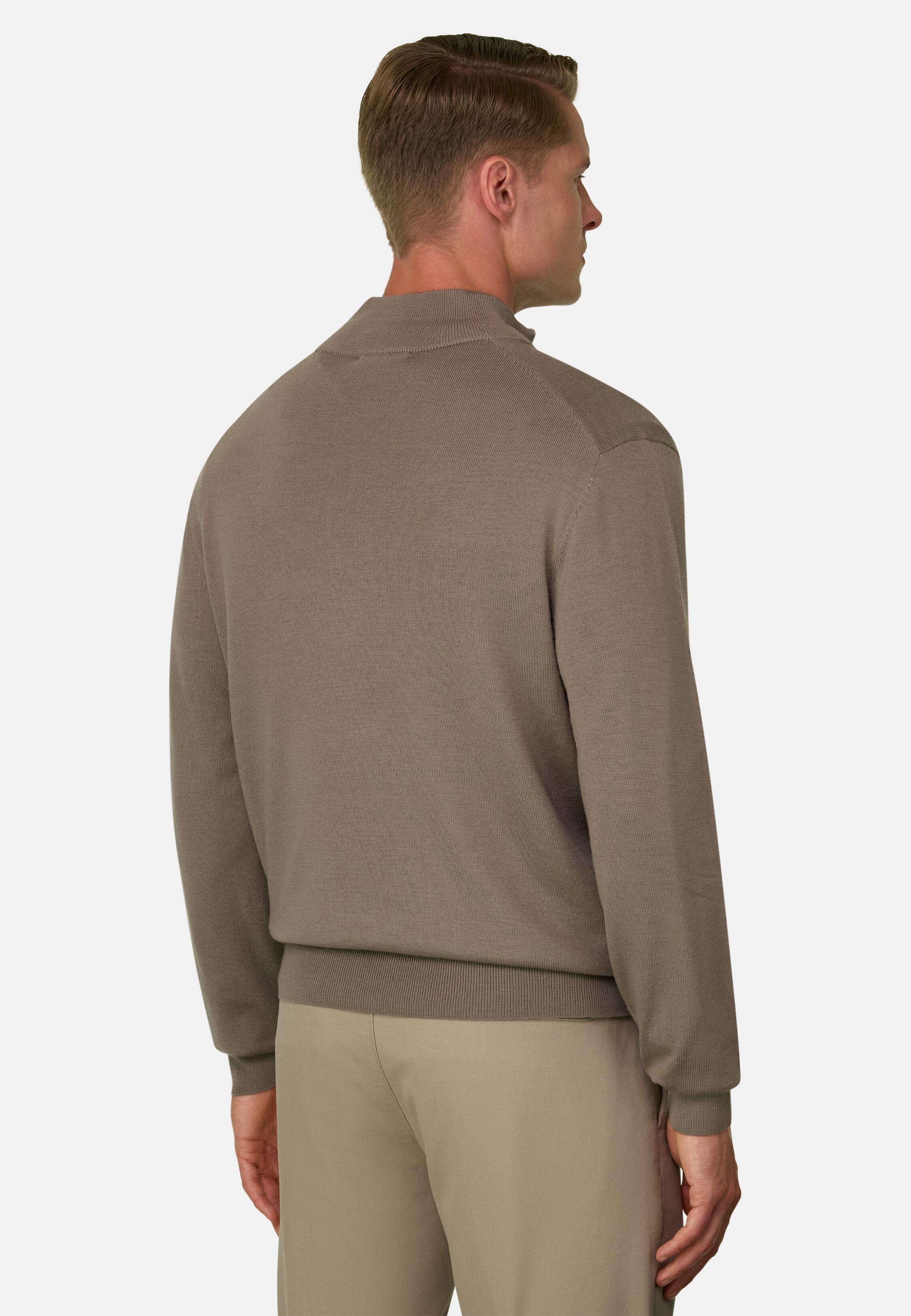 Full-Zip Jumper in Merino Wool, Taupe, Taupe, medium