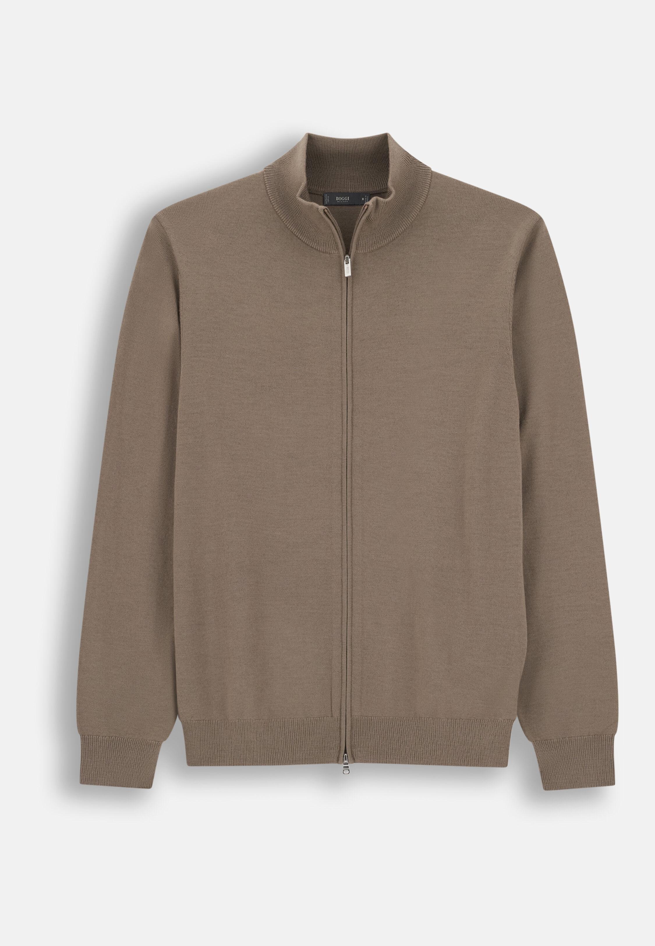 Full-Zip Jumper in Merino Wool, Taupe, Taupe, large image number 3