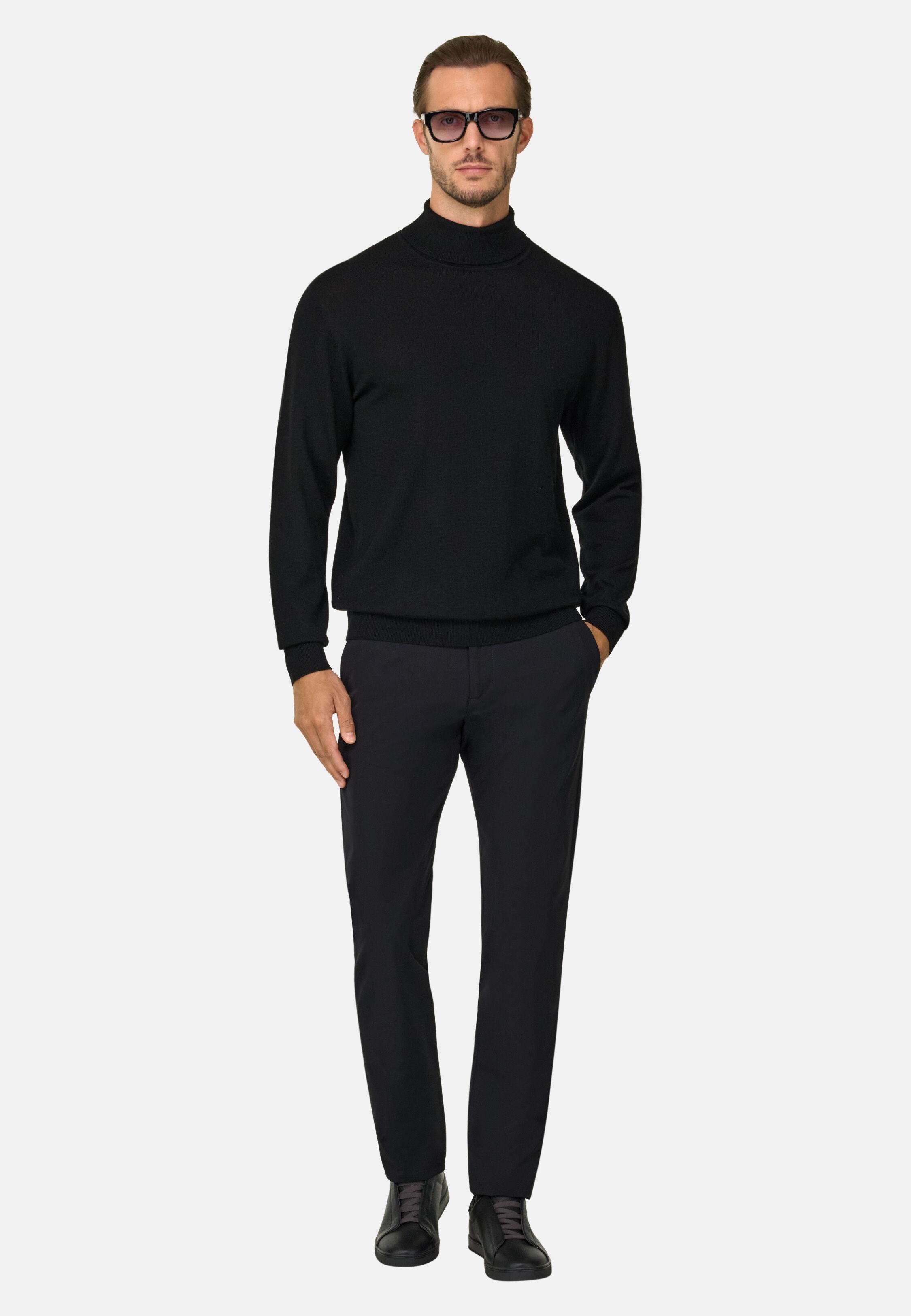 كنزة بياقة عالية من صوف ميرينو, Black, medium