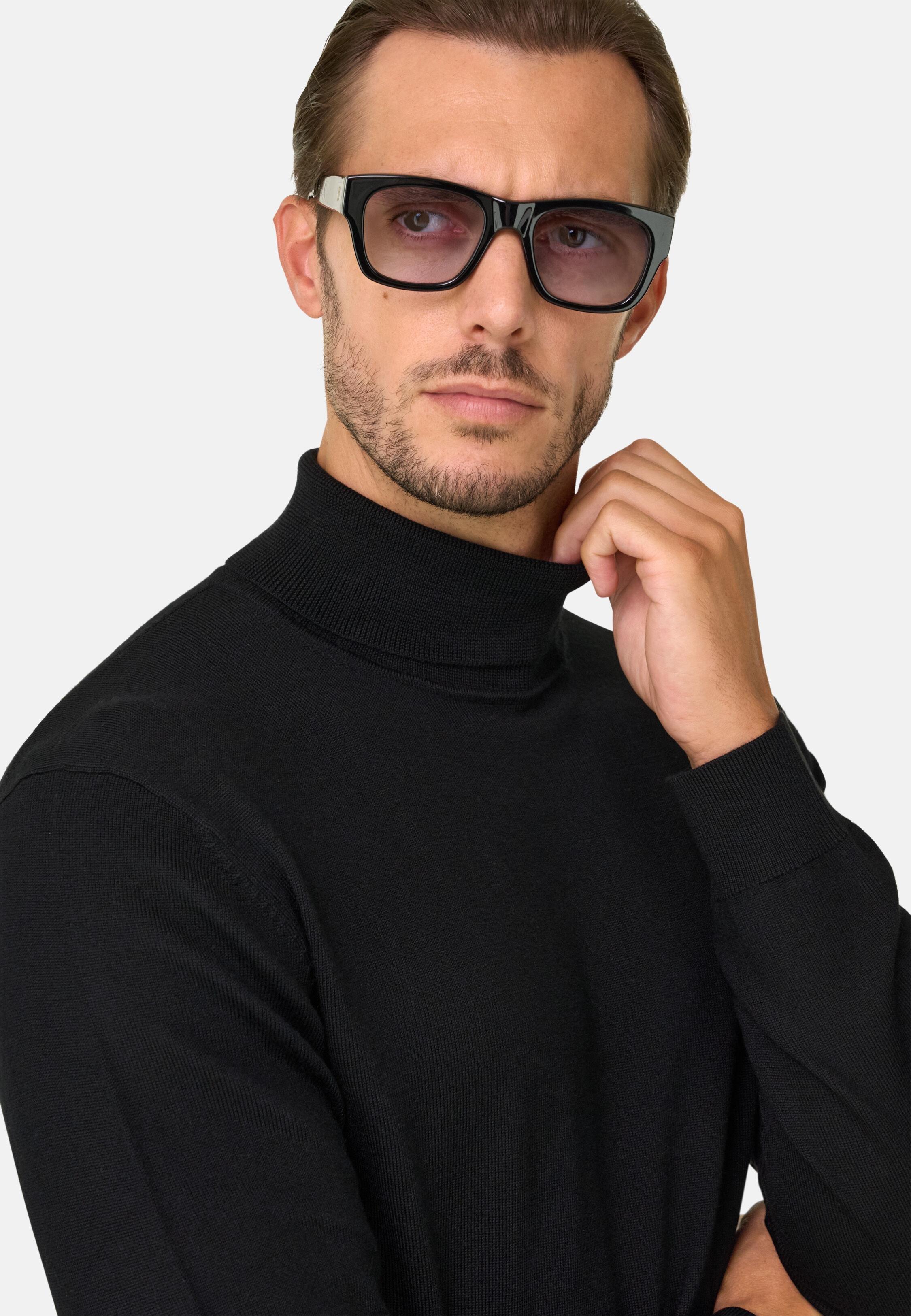 كنزة بياقة عالية من صوف ميرينو, Black, medium