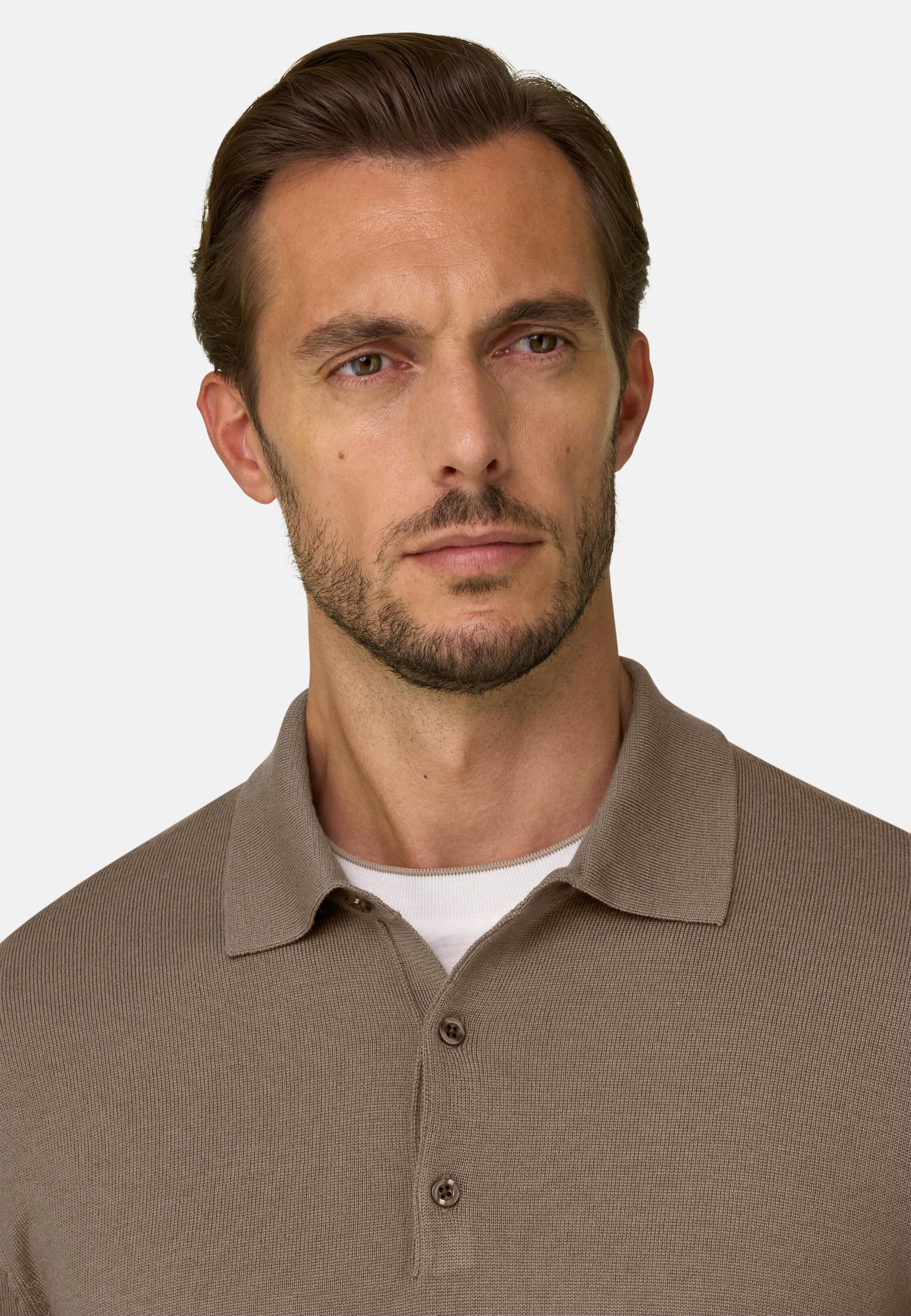 Knitted Polo Shirt in Merino Wool, Taupe, Taupe, large image number 2