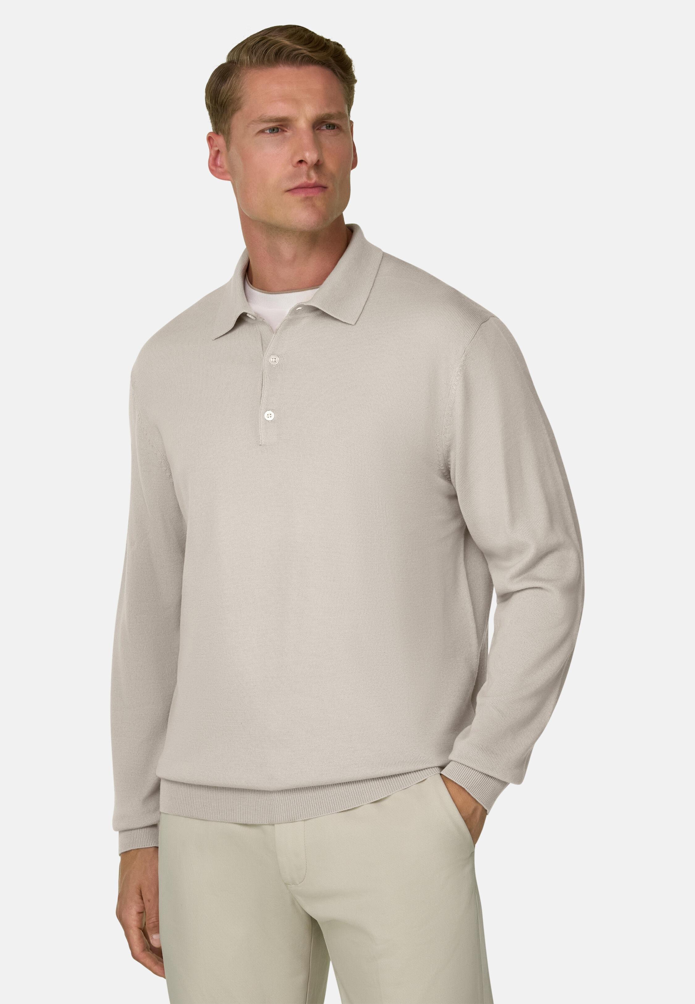 Knitted Polo Shirt in Merino Wool, Sand, Sand, large image number 1