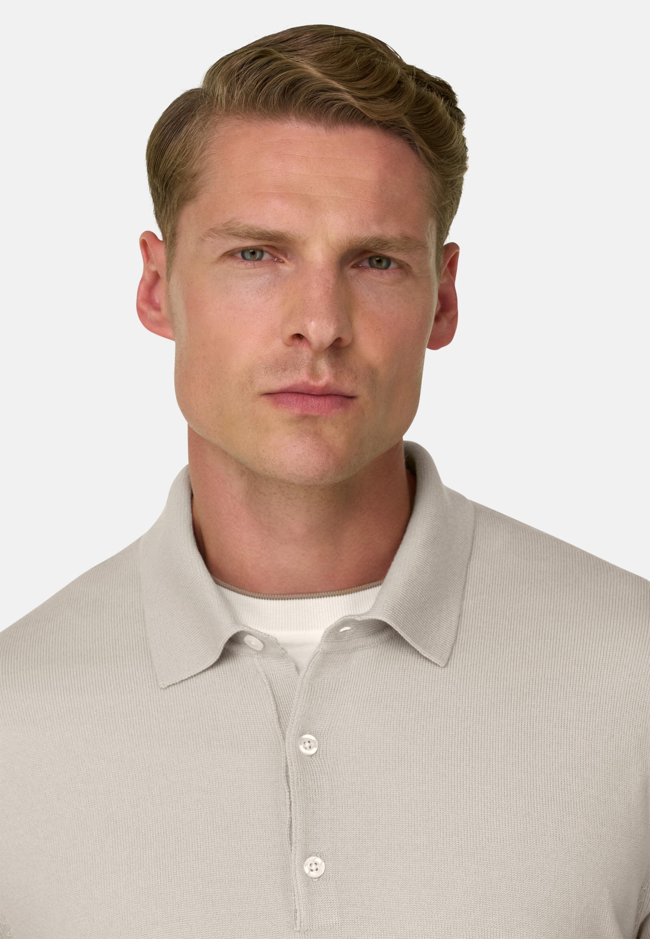 Knitted Polo Shirt in Merino Wool, Sand, Sand, large image number 2